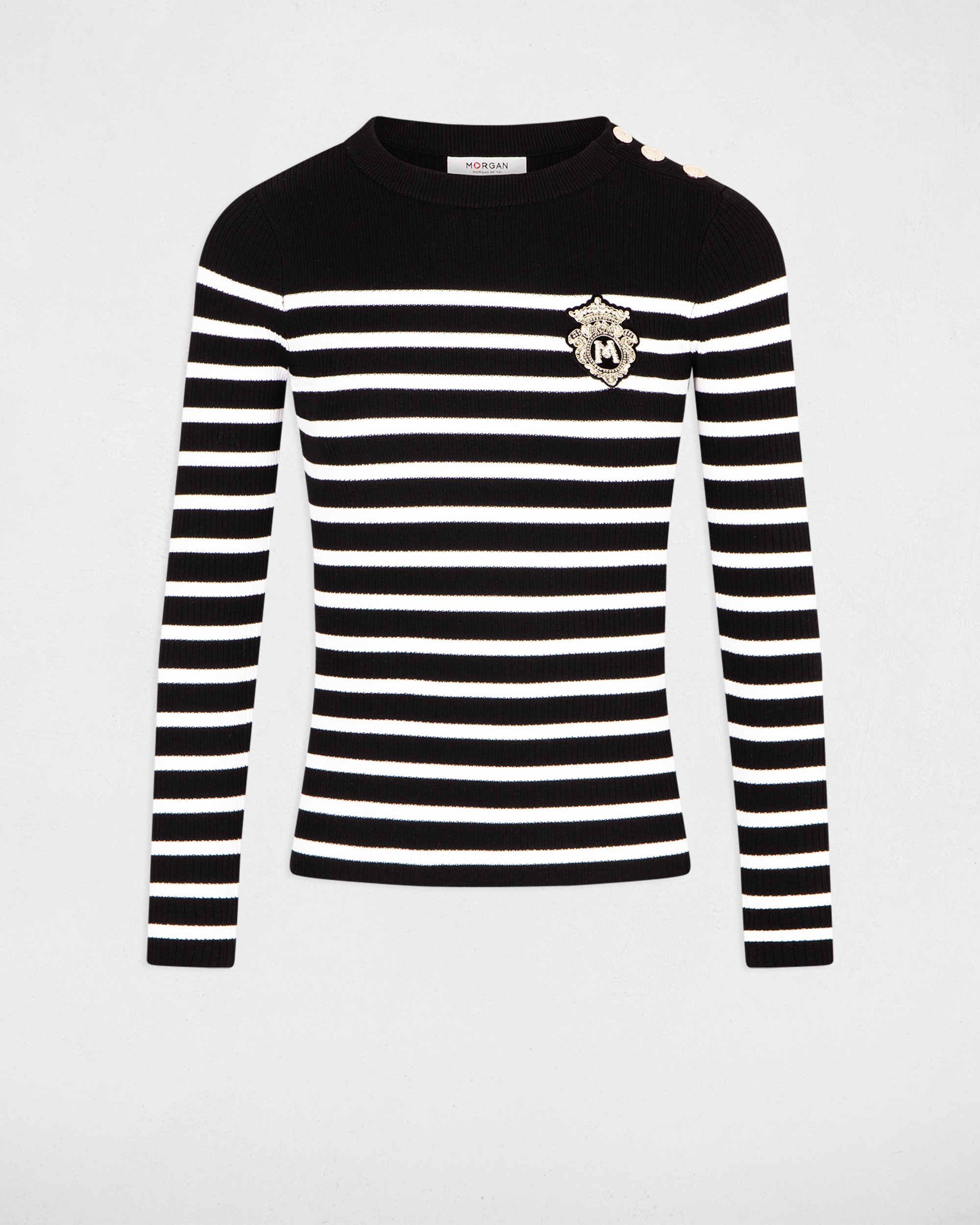 Camisola de Manga Comprida Às Riscas Preto / Branco-2
