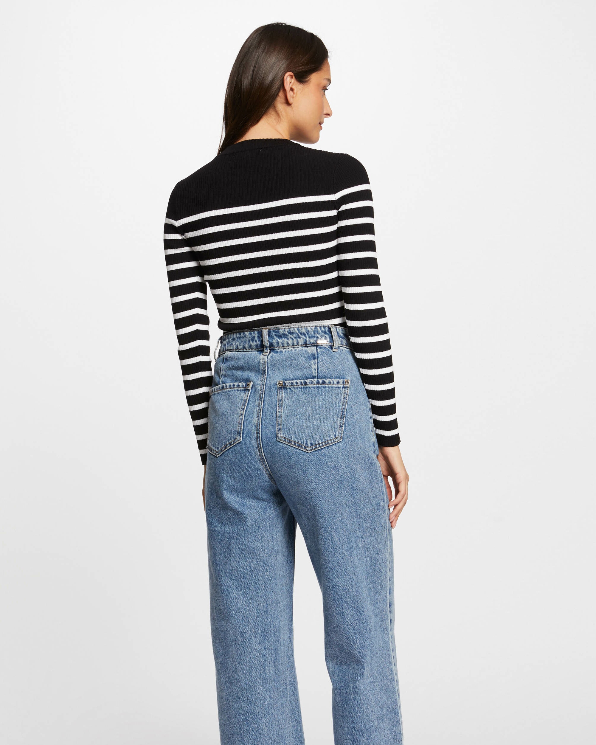 Camisola de Manga Comprida Às Riscas Preto / Branco-3