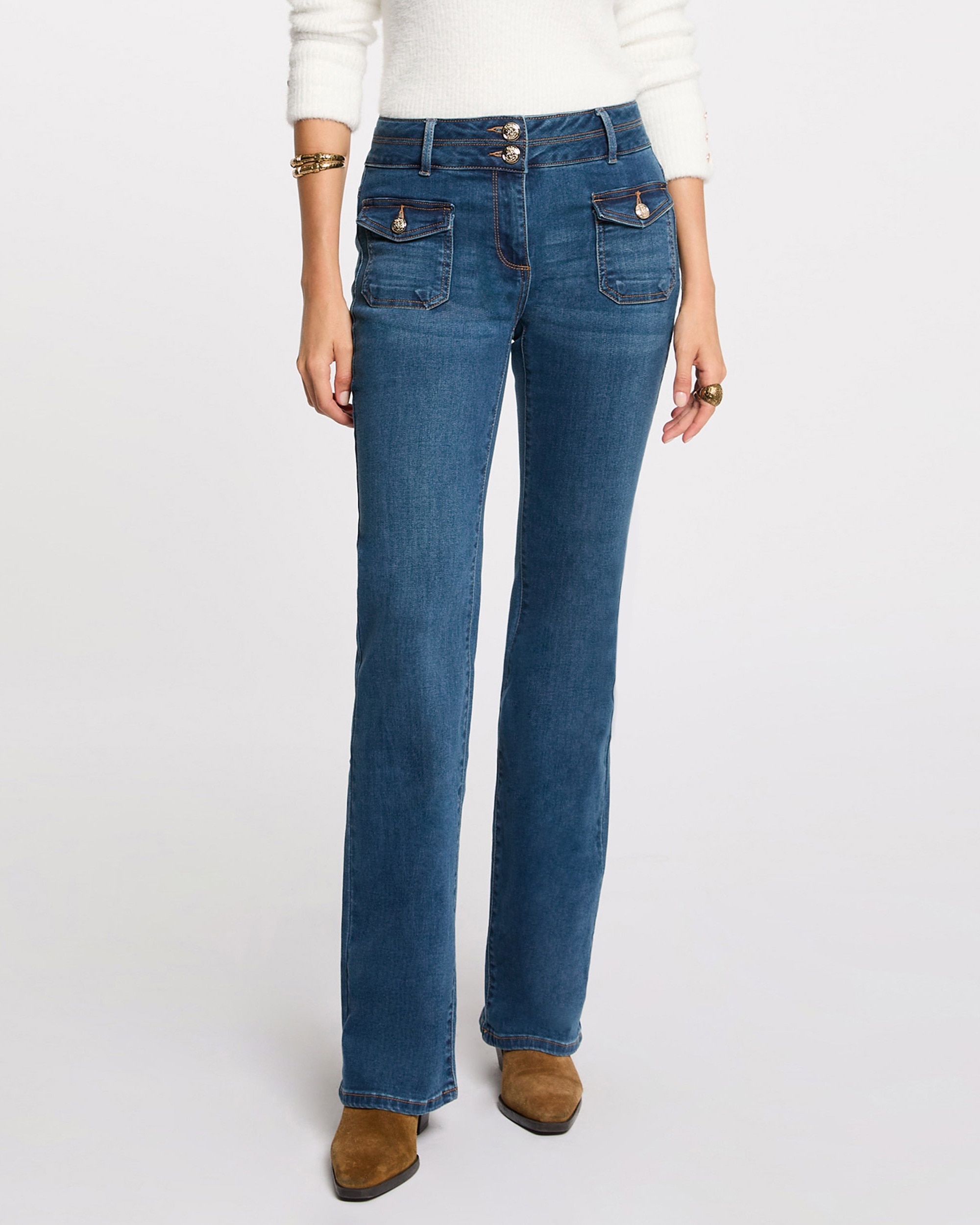 Jeans Boot-cut com Bolsos Azul-índigo-1