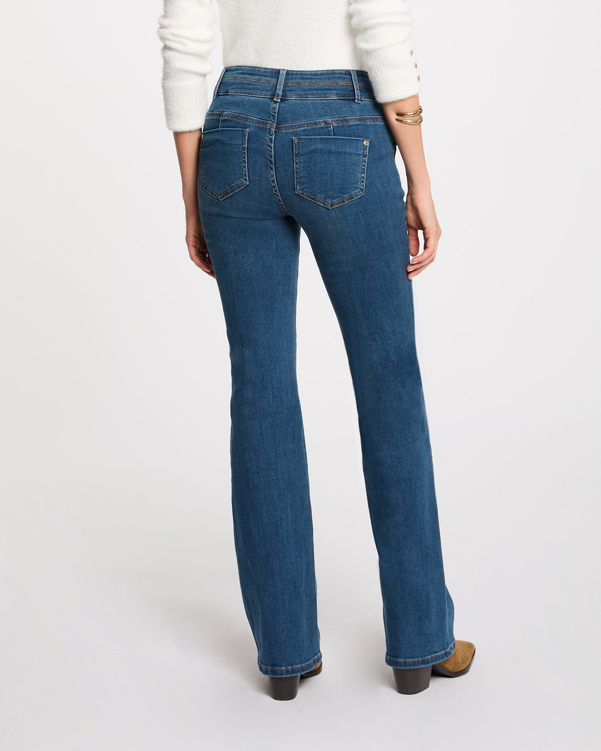 Jeans Boot-cut com Bolsos Azul-índigo-3