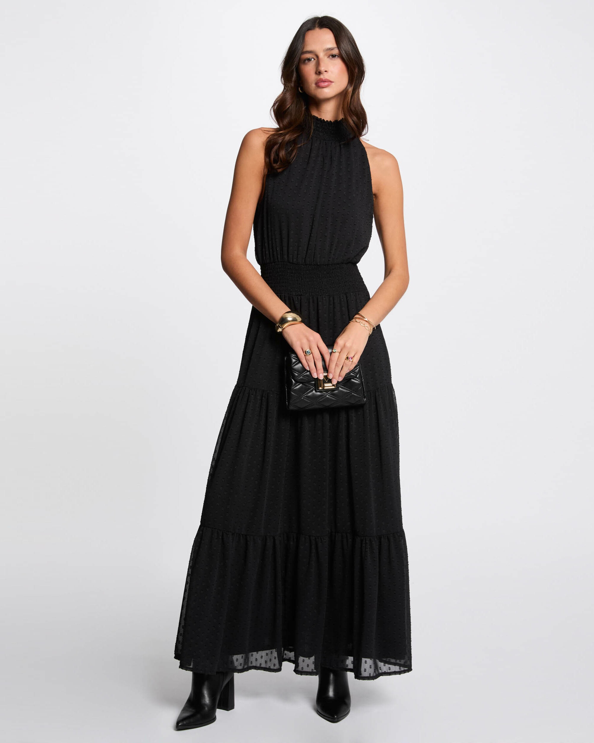 Vestido Comprido sem Mangas Plumeti Preto-1