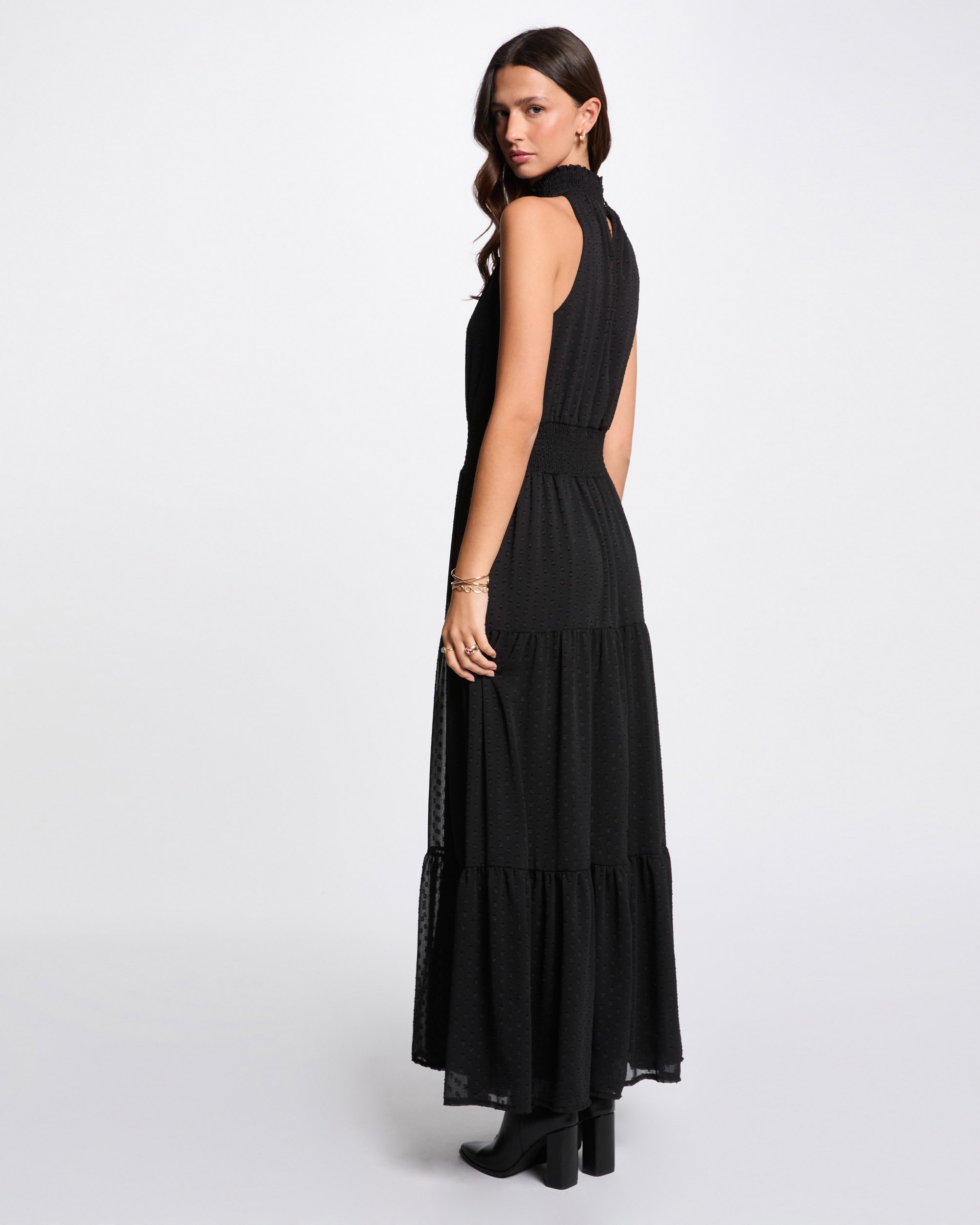 Vestido Comprido sem Mangas Plumeti Preto-2