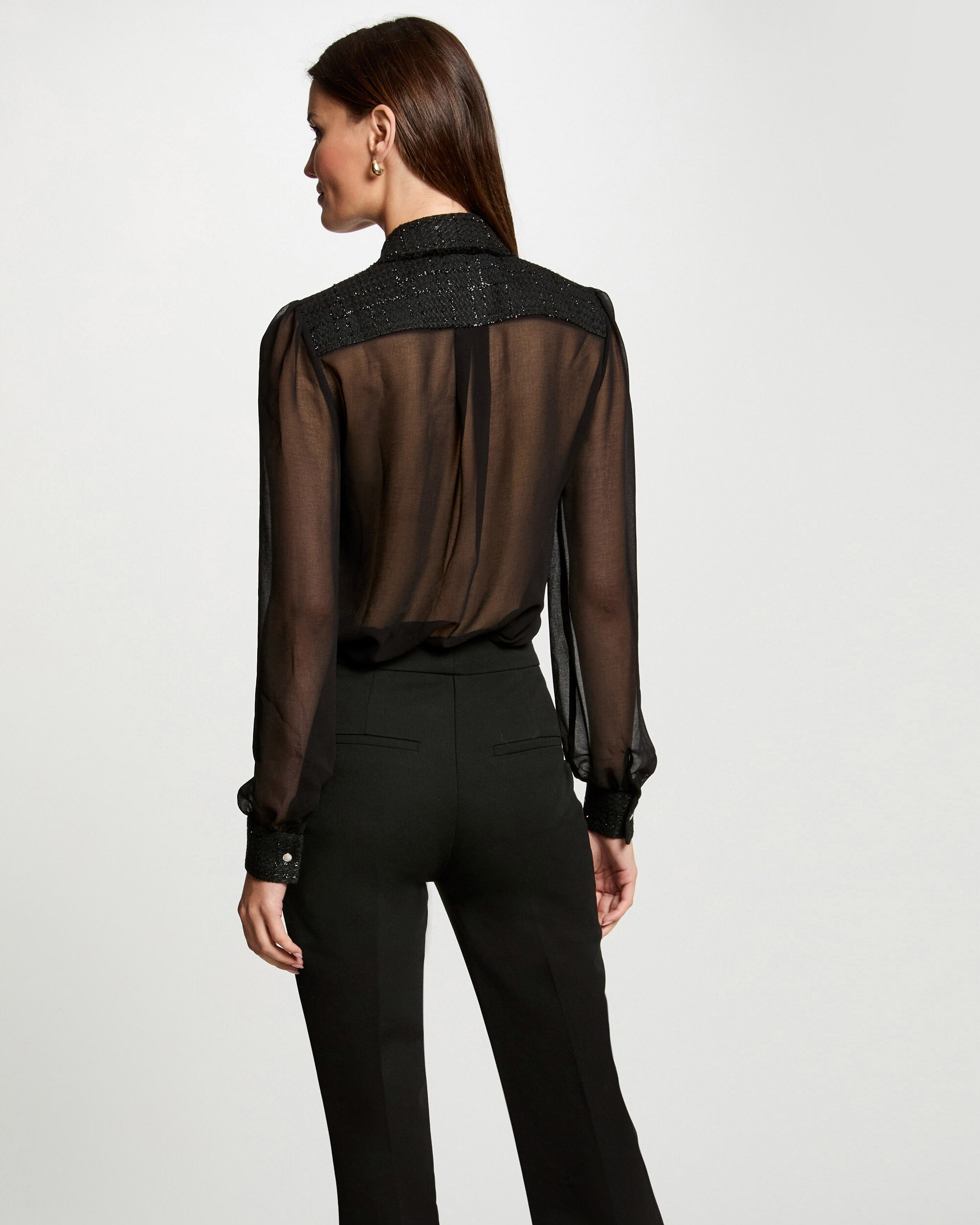 Camisa de Manga Comprida com Transparências Preto-2
