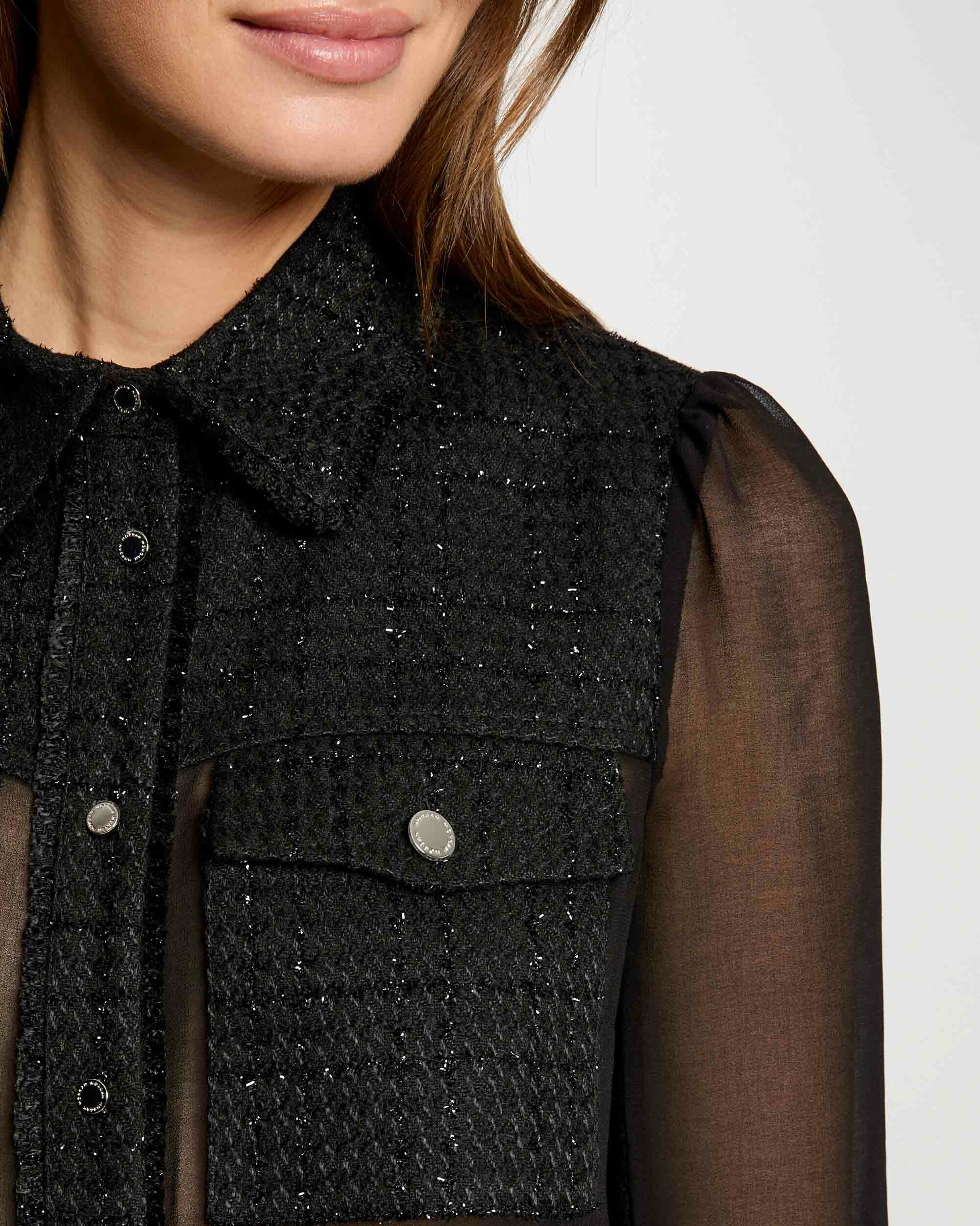Camisa de Manga Comprida com Transparências Preto-4