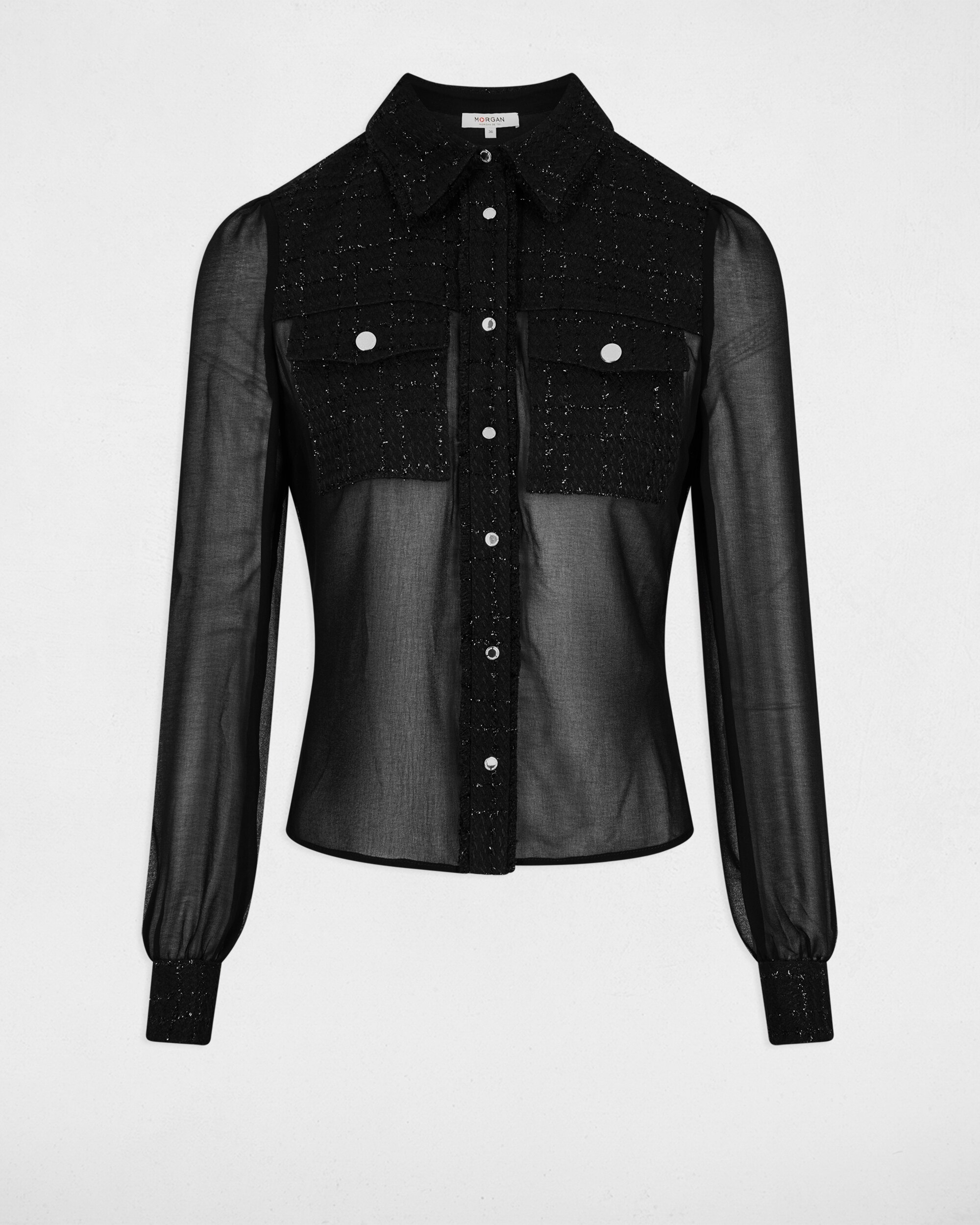 Camisa de Manga Comprida com Transparências Preto-5