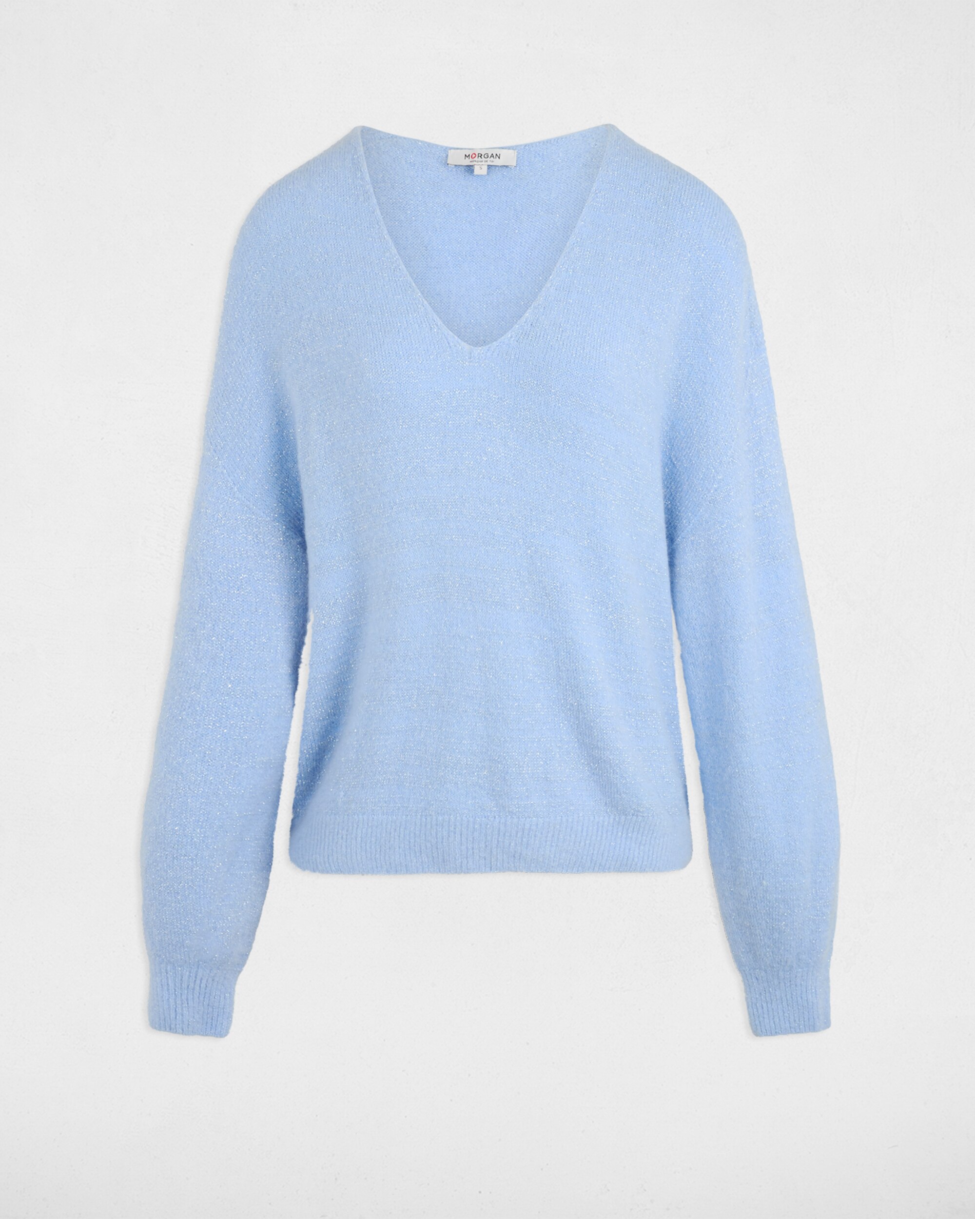 Camisola com Decote em V Azul-claro-2