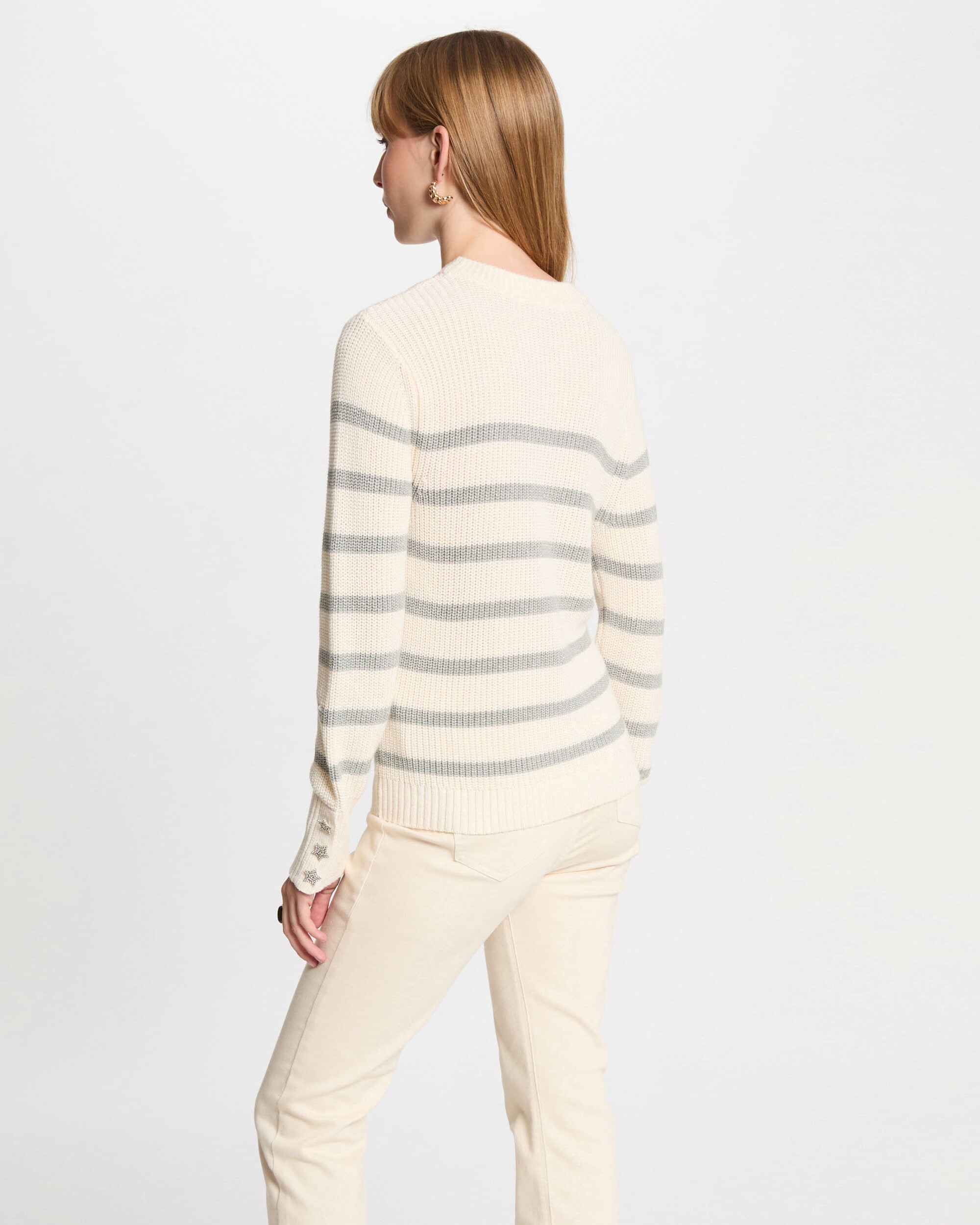 Camisola com Riscas e Gola Redonda Cru-2
