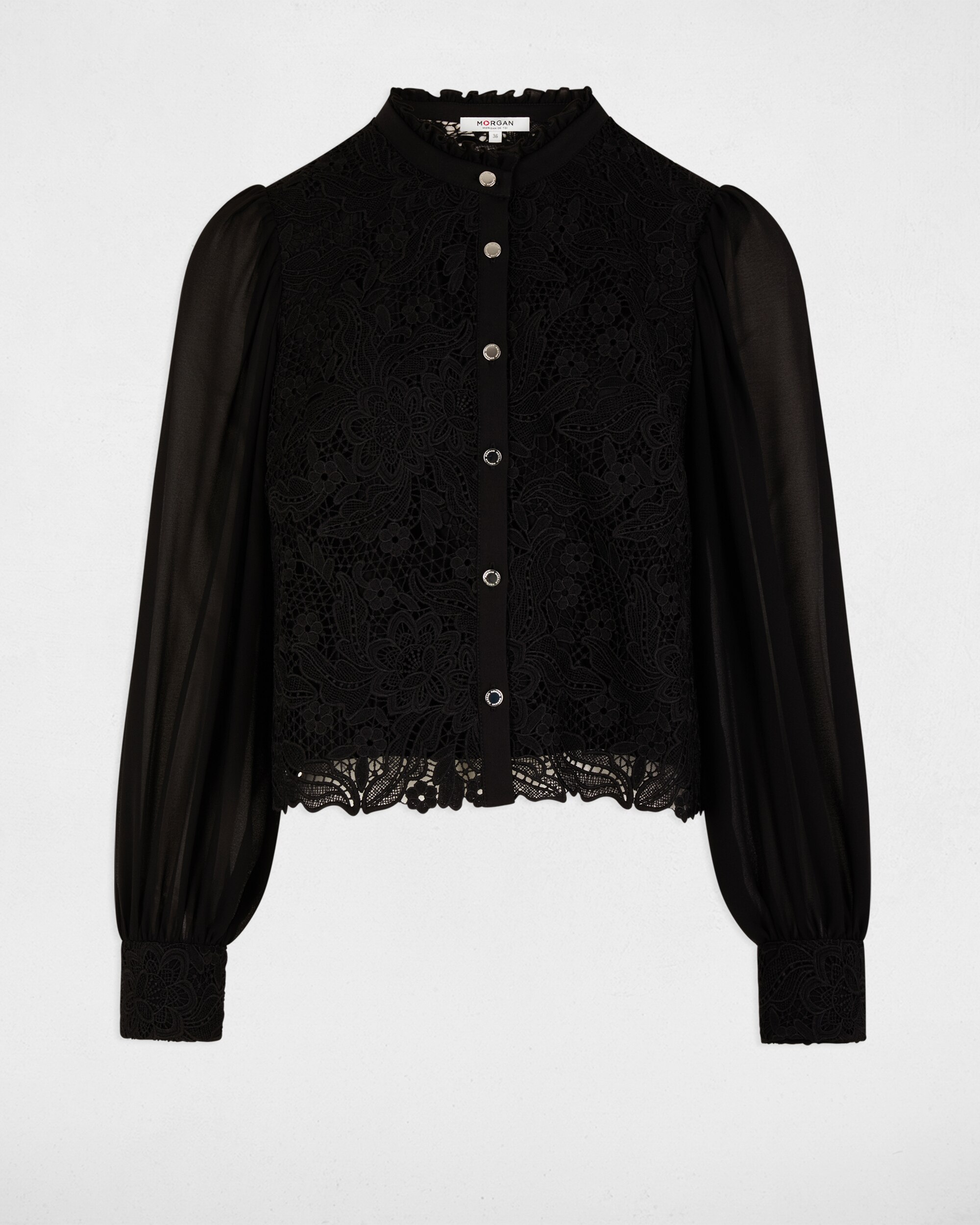 Camisa de Manga Comprida com Gola Alta Preto-5