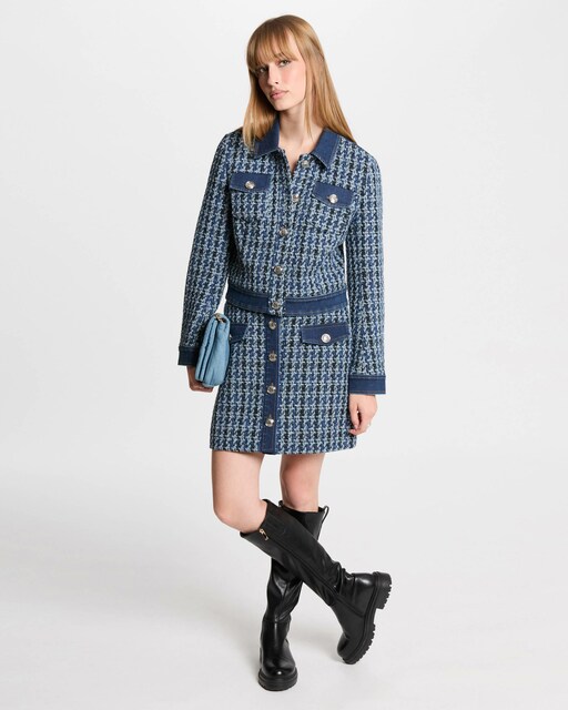 Imagem 0 de Saia Curta de Tweed com Adornos Denim