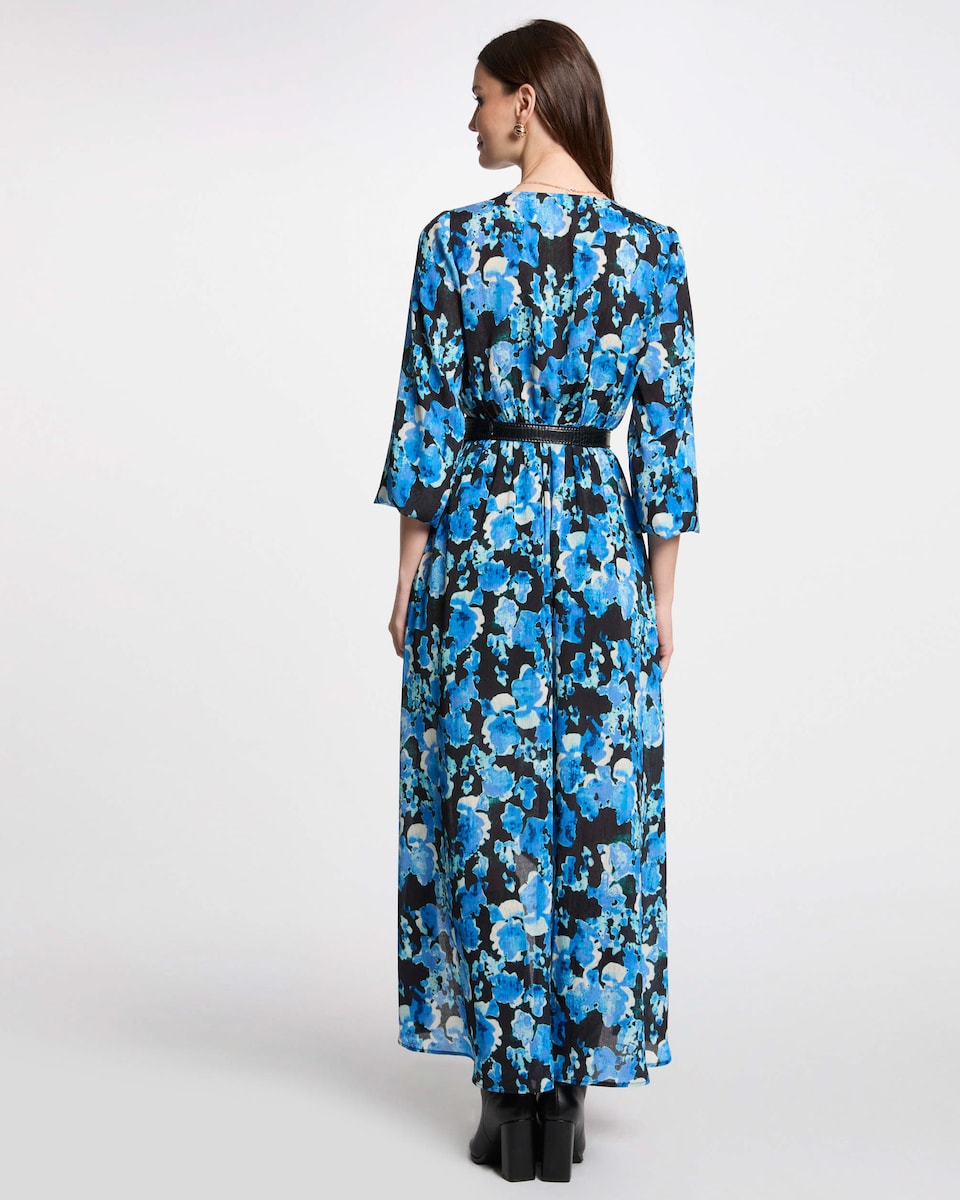 Vestido Estampado com Comprimento Assimétrico Azul-2