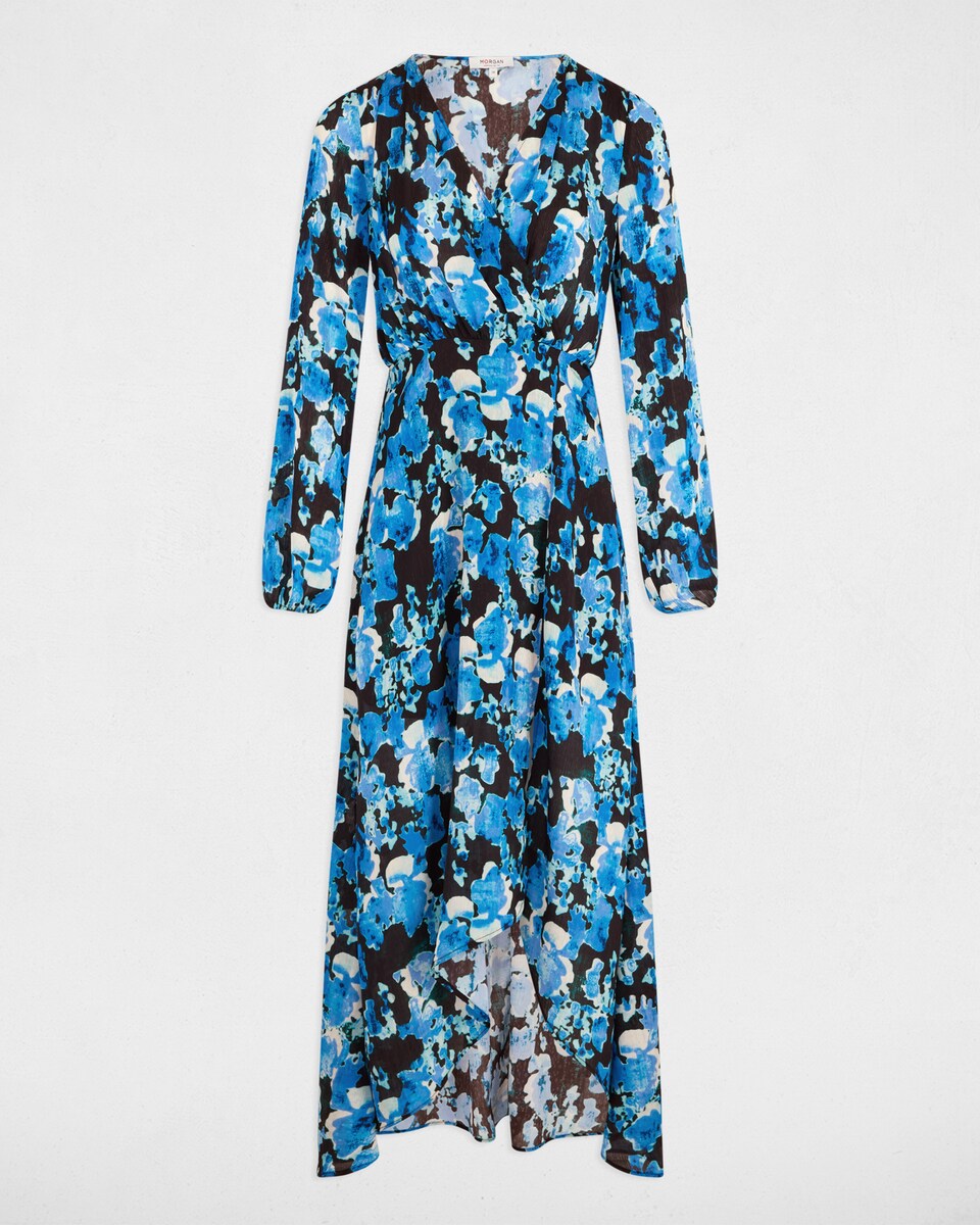 Vestido Estampado com Comprimento Assimétrico Azul-3
