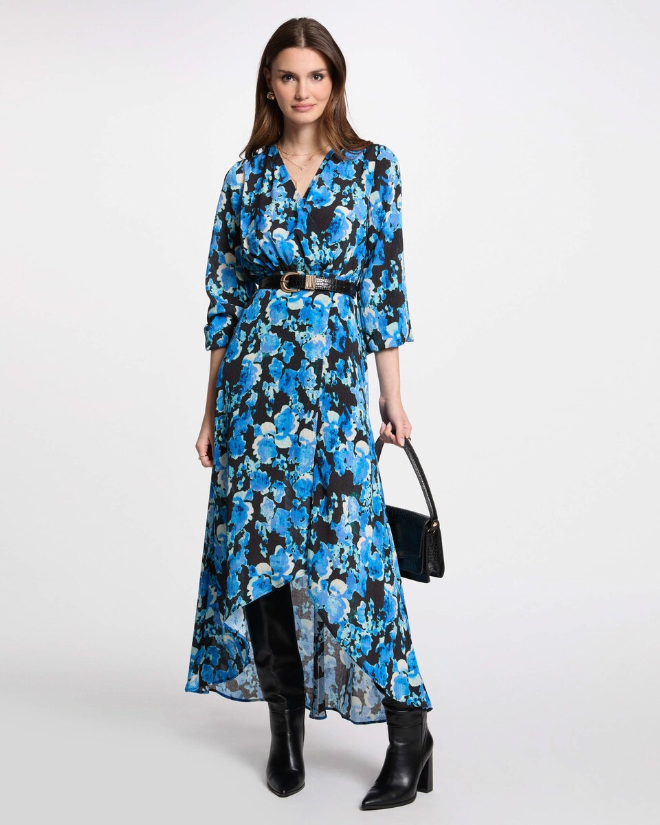 Vestido Estampado com Comprimento Assimétrico Azul-4