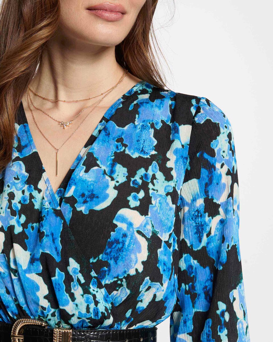 Vestido Estampado com Comprimento Assimétrico Azul-5