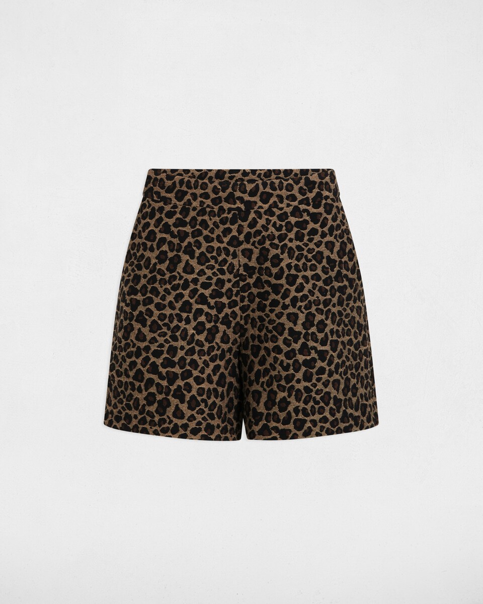 Shorts com Corte a Direito e Estampado de Leopardo Castanho-4