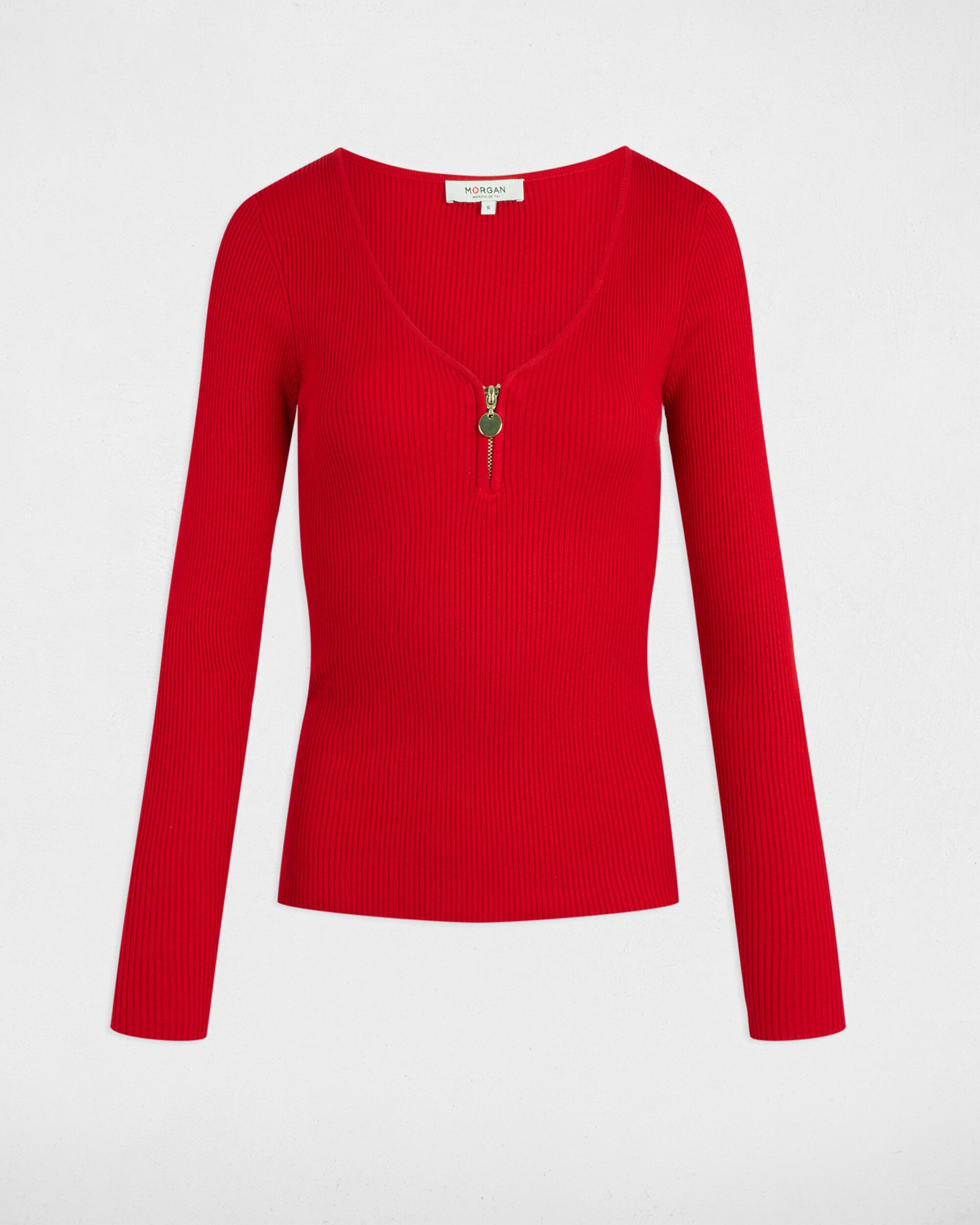 Camisola Canelada com Fecho de Correr Vermelho-3
