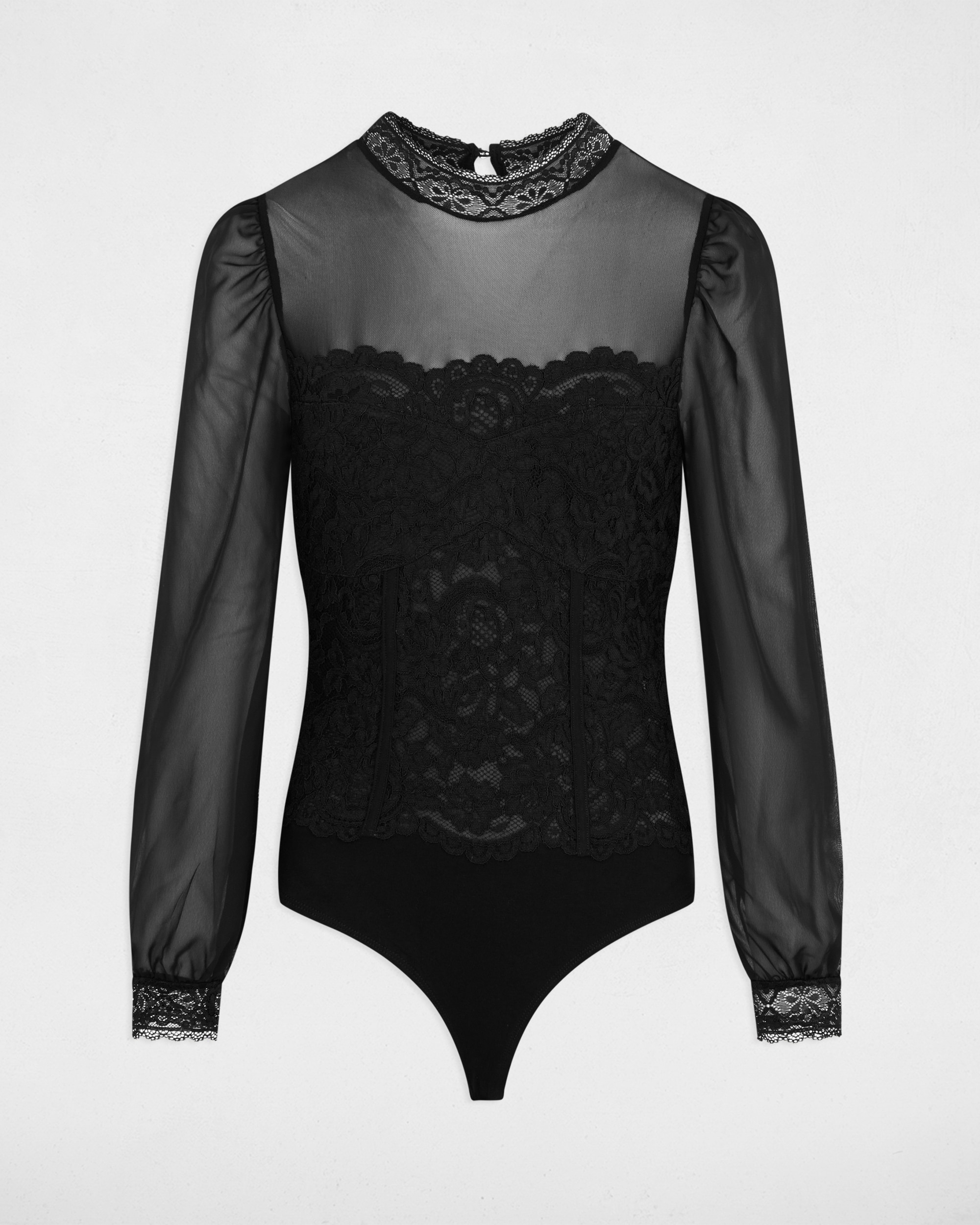 Body de Manga Comprida com Renda Preto-5