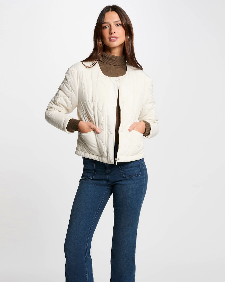 Casaco Curto Acolchoado com Gola Redonda Branco-1