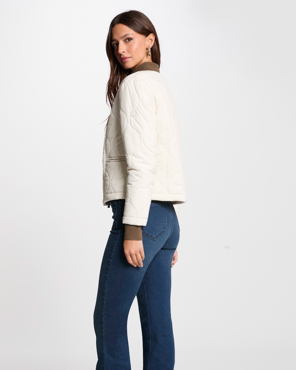 Casaco Curto Acolchoado com Gola Redonda Branco-2