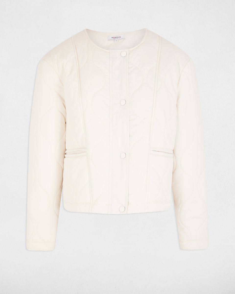 Casaco Curto Acolchoado com Gola Redonda Branco-5