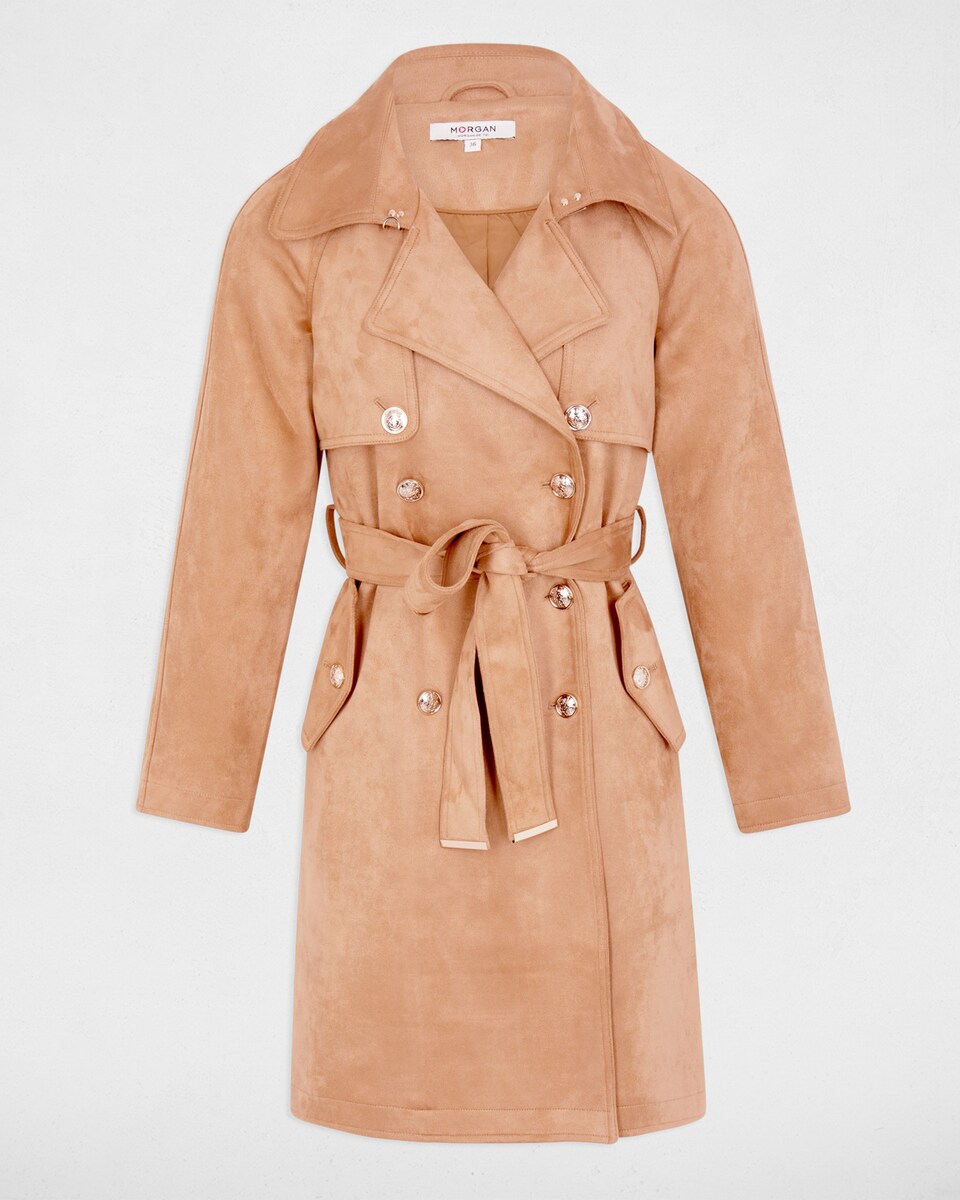 Gabardina Comprida de Camurcina Bege-2