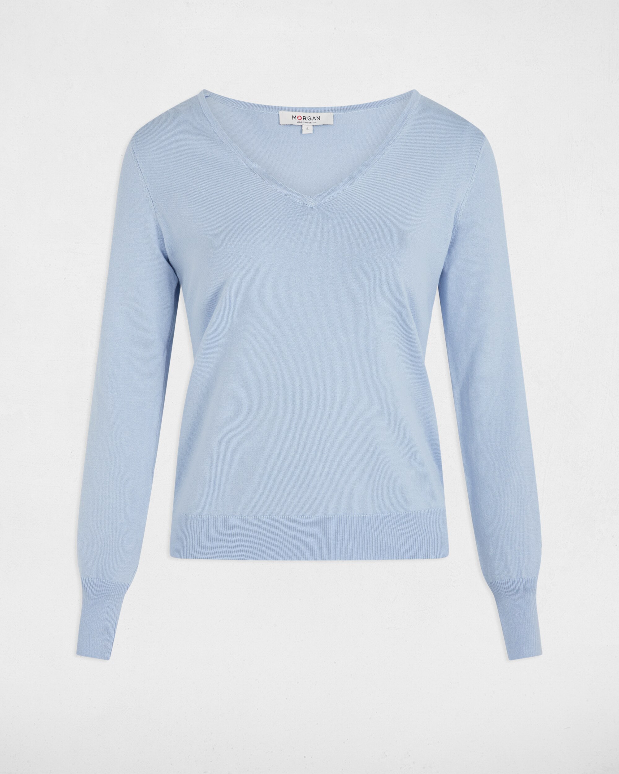 Camisola de Malha Fina com Decote em V Azul-claro-3