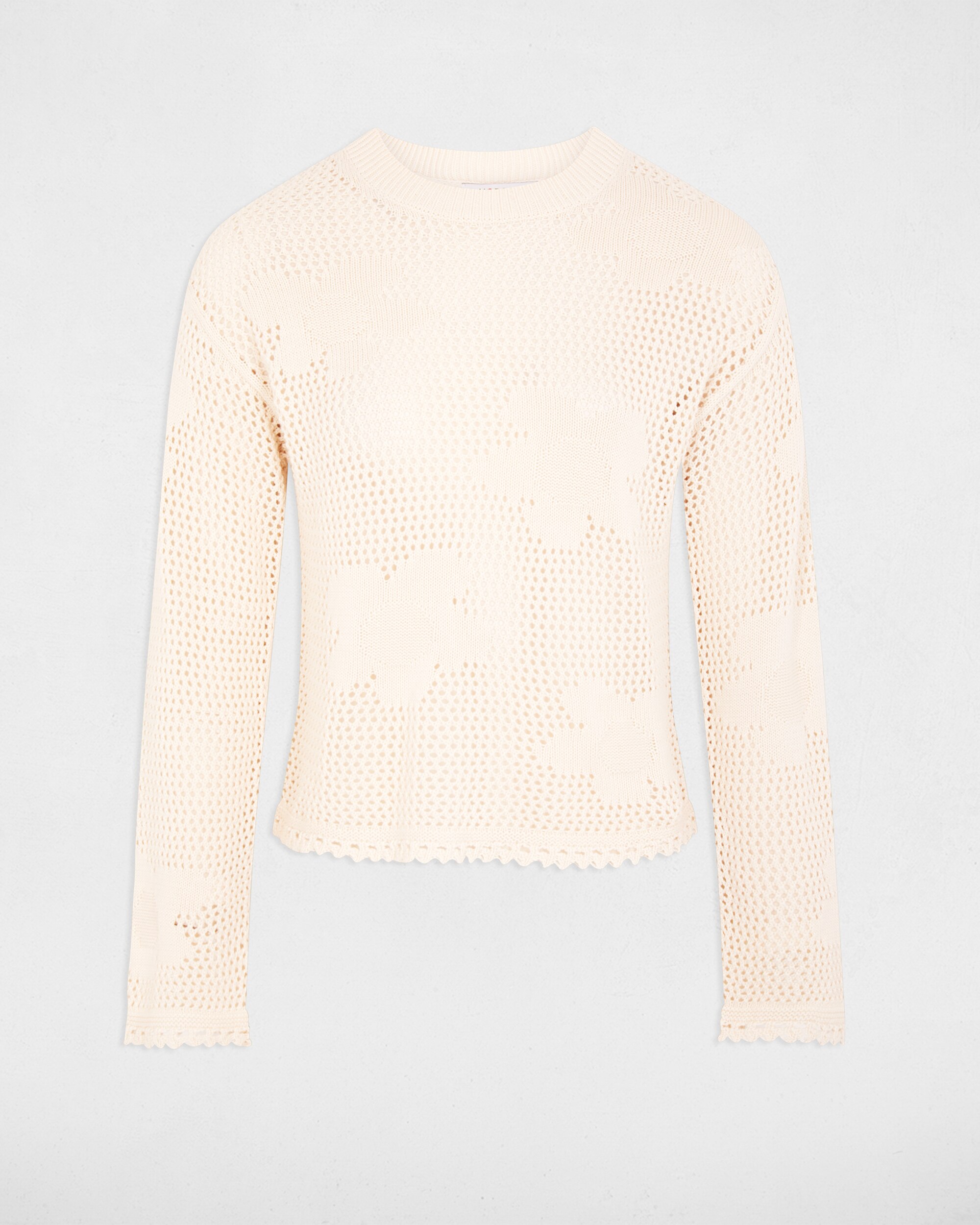 Camisola Perfurada com Gola Redonda Bege-5