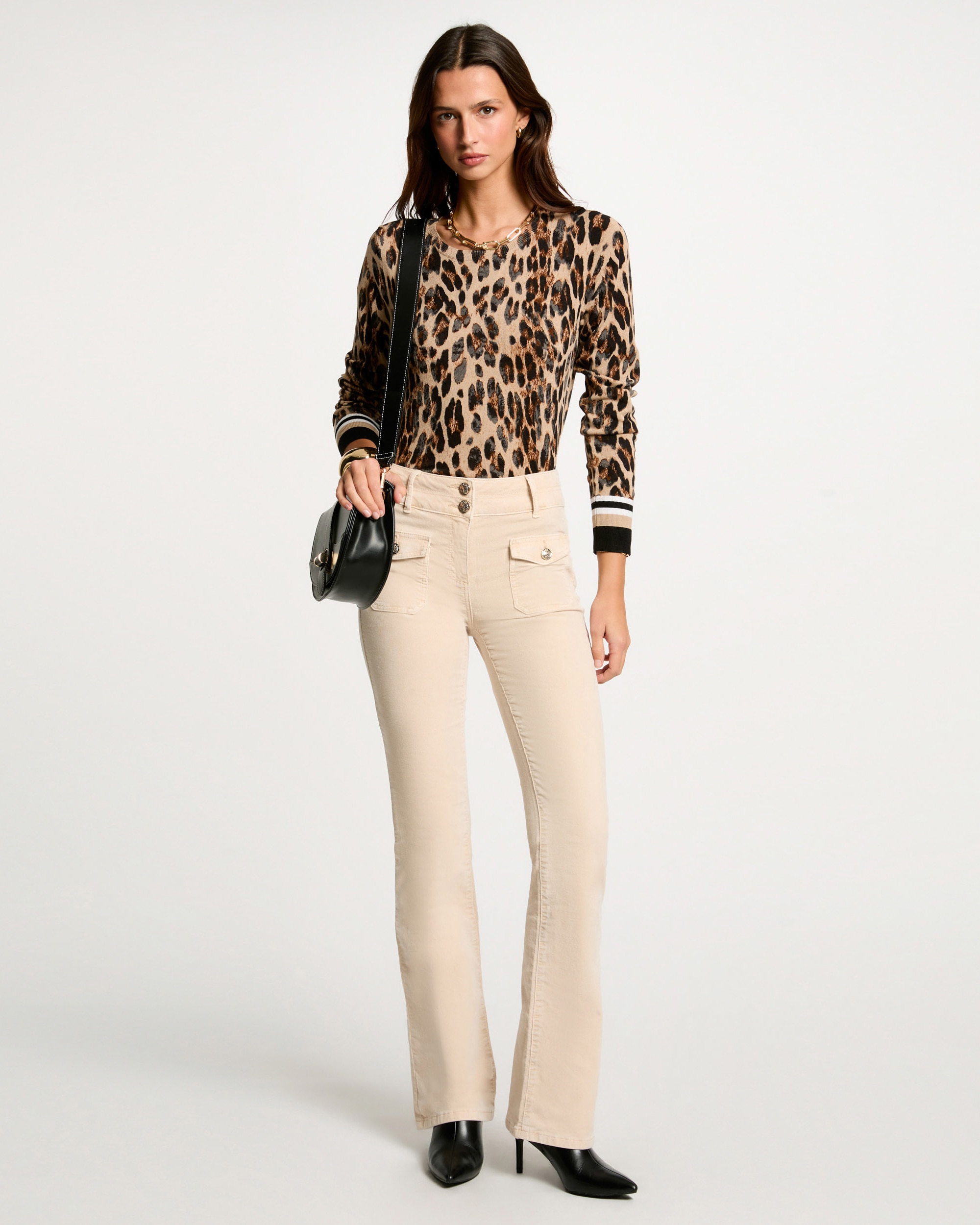 Camisola Animal Print com Gola Redonda Bege / Castanho-3