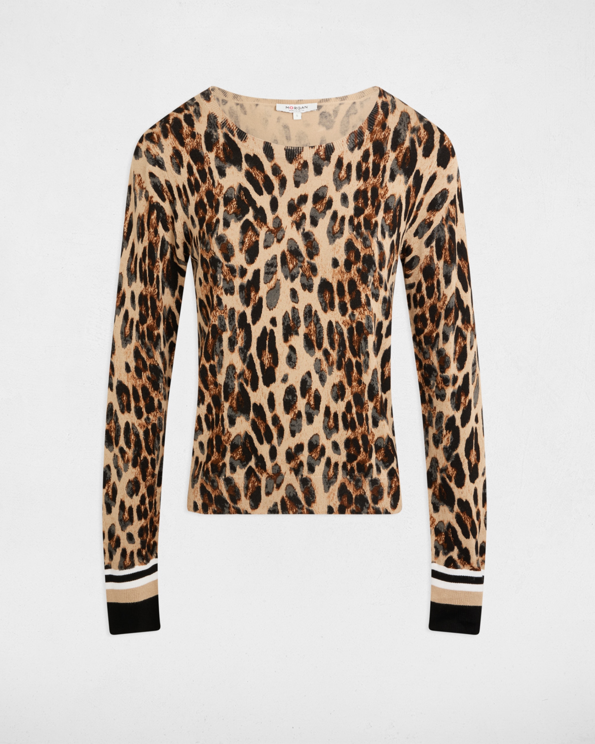 Camisola Animal Print com Gola Redonda Bege / Castanho-5