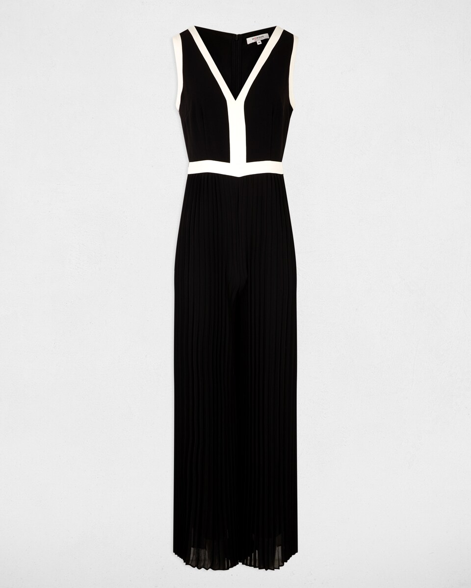 Macacão sem Mangas com Calças Plissadas Preto / Branco-3