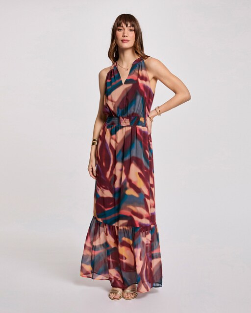 Imagem 0 de Vestido Comprido Estampado com Decote em V