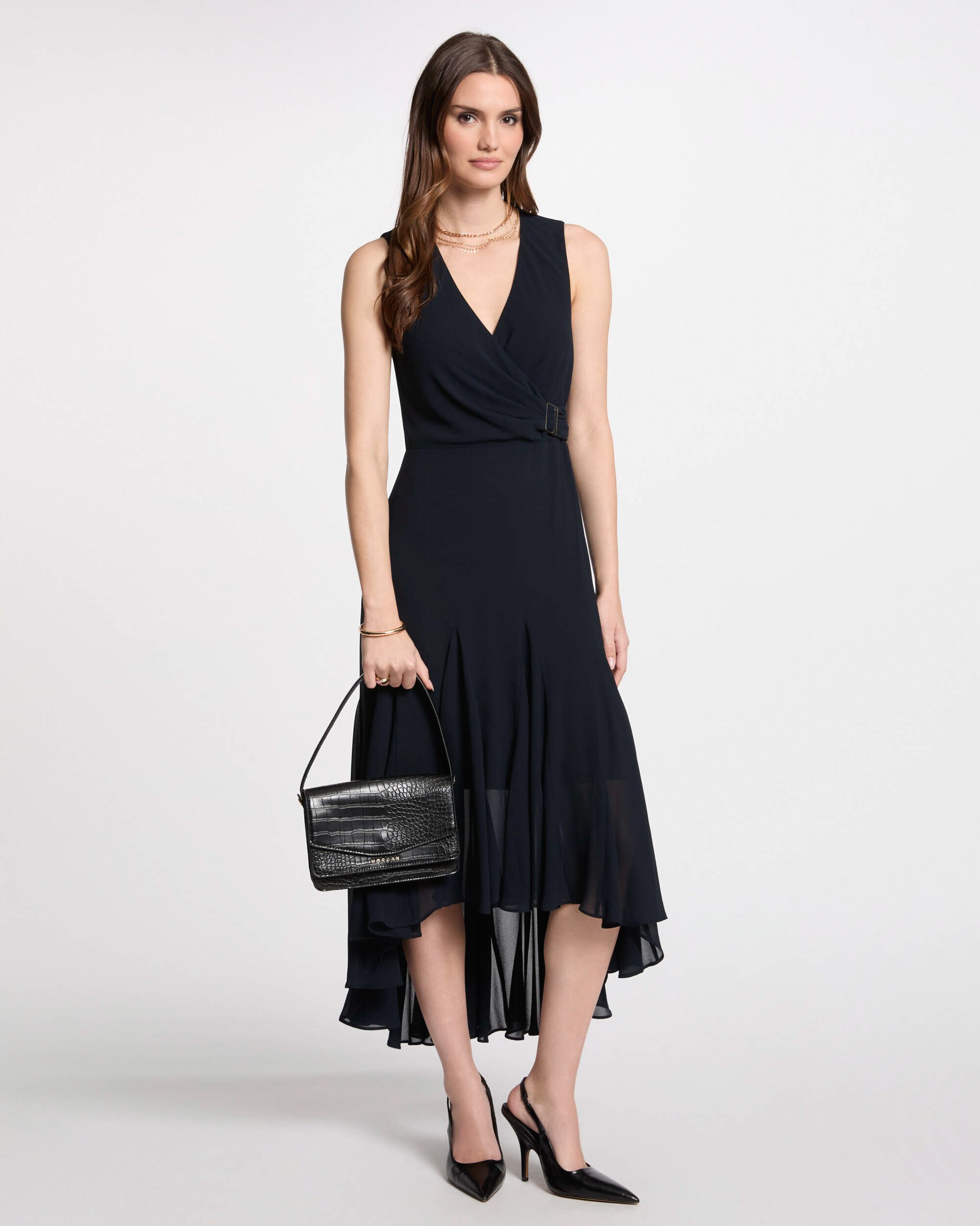 Vestido Midi com Decote Cruzado Azul-marinho-1