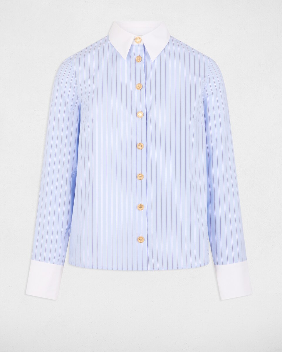 Camisa de Manga Comprida Às Riscas Azul / Branco-2