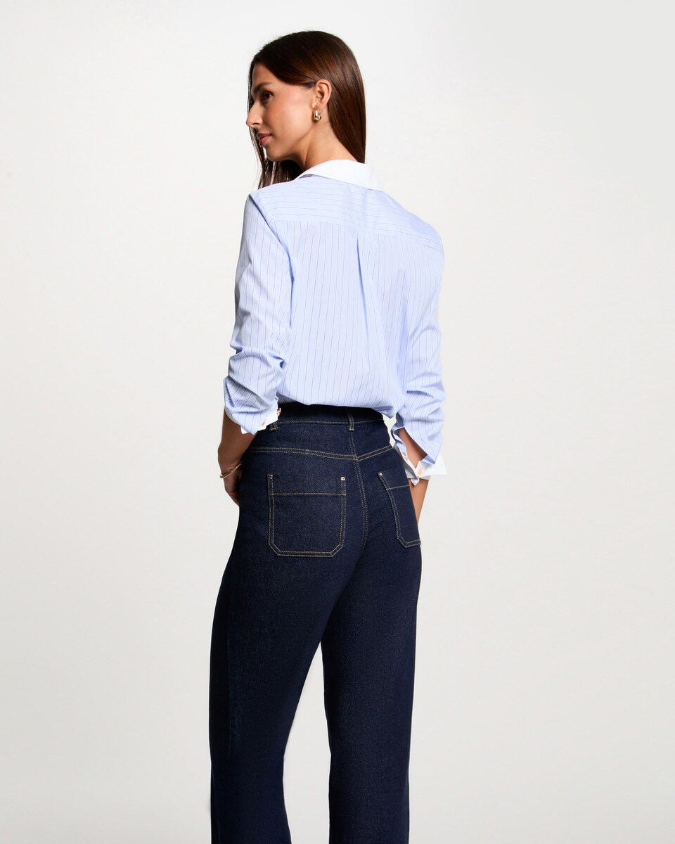 Camisa de Manga Comprida Às Riscas Azul / Branco-3