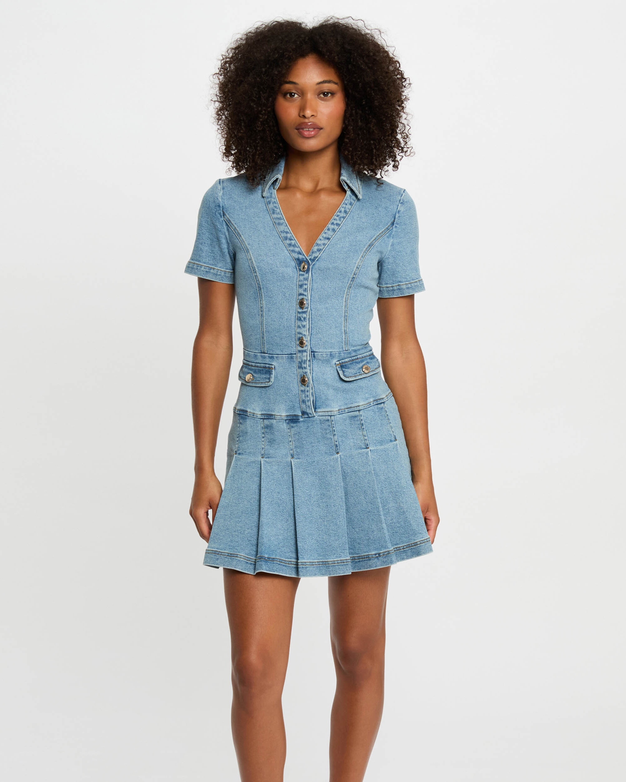 Vestido Curto Evasé Jeans Azul-índigo-2