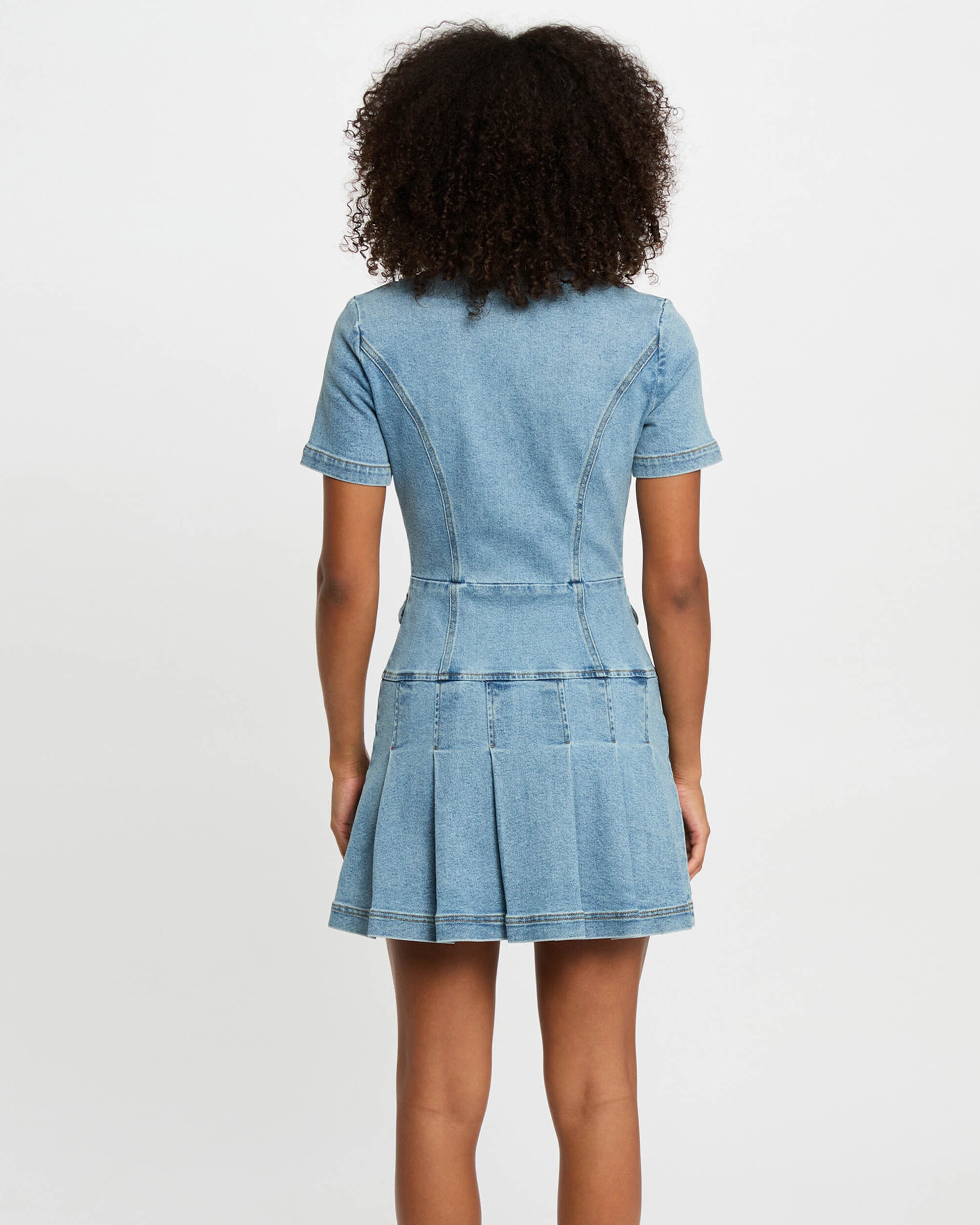 Vestido Curto Evasé Jeans Azul-índigo-3