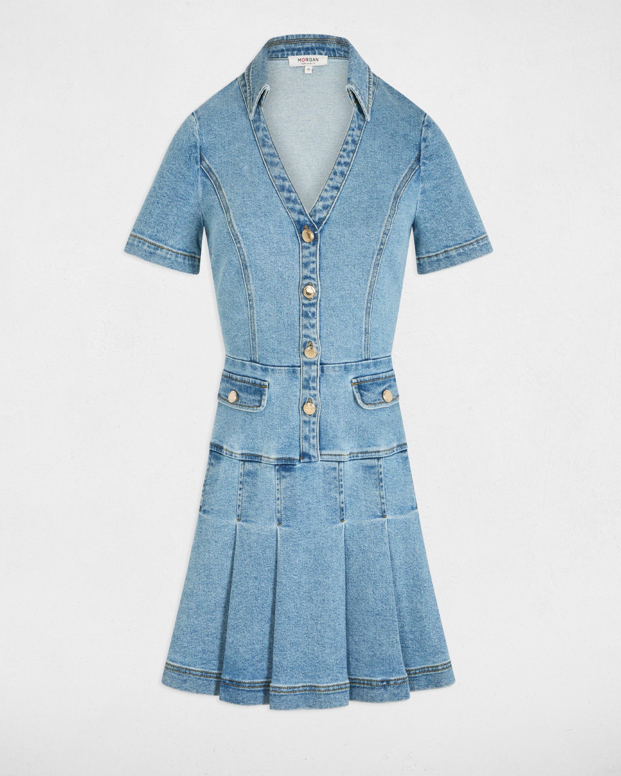 Vestido Curto Evasé Jeans Azul-índigo-4