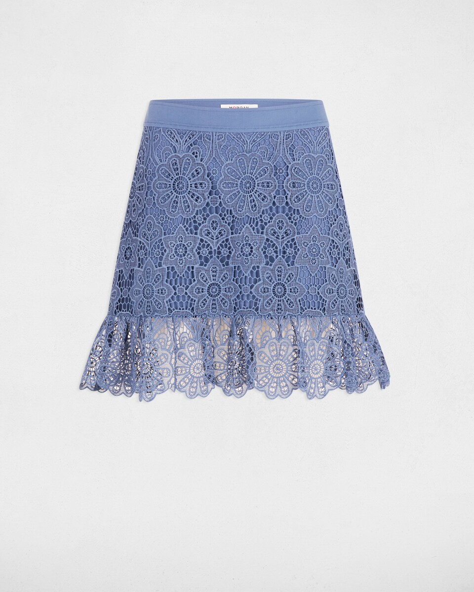 Saia Curta com Renda e Folhos Azul-índigo-4