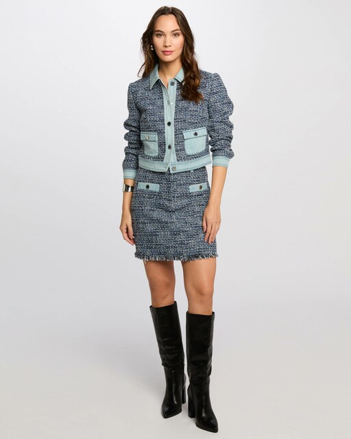 Imagem 0 de Saia Curta de Tweed com Adornos Denim