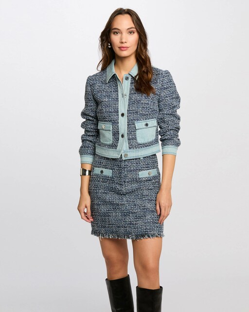 Imagem 0 de Casaco Curto Tweed com Adornos Denim
