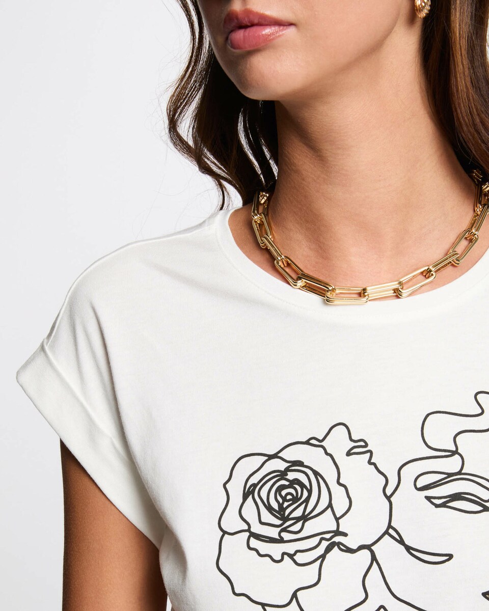 T-shirt com Gola Redonda e Desenho Frontal Branco / Preto-5