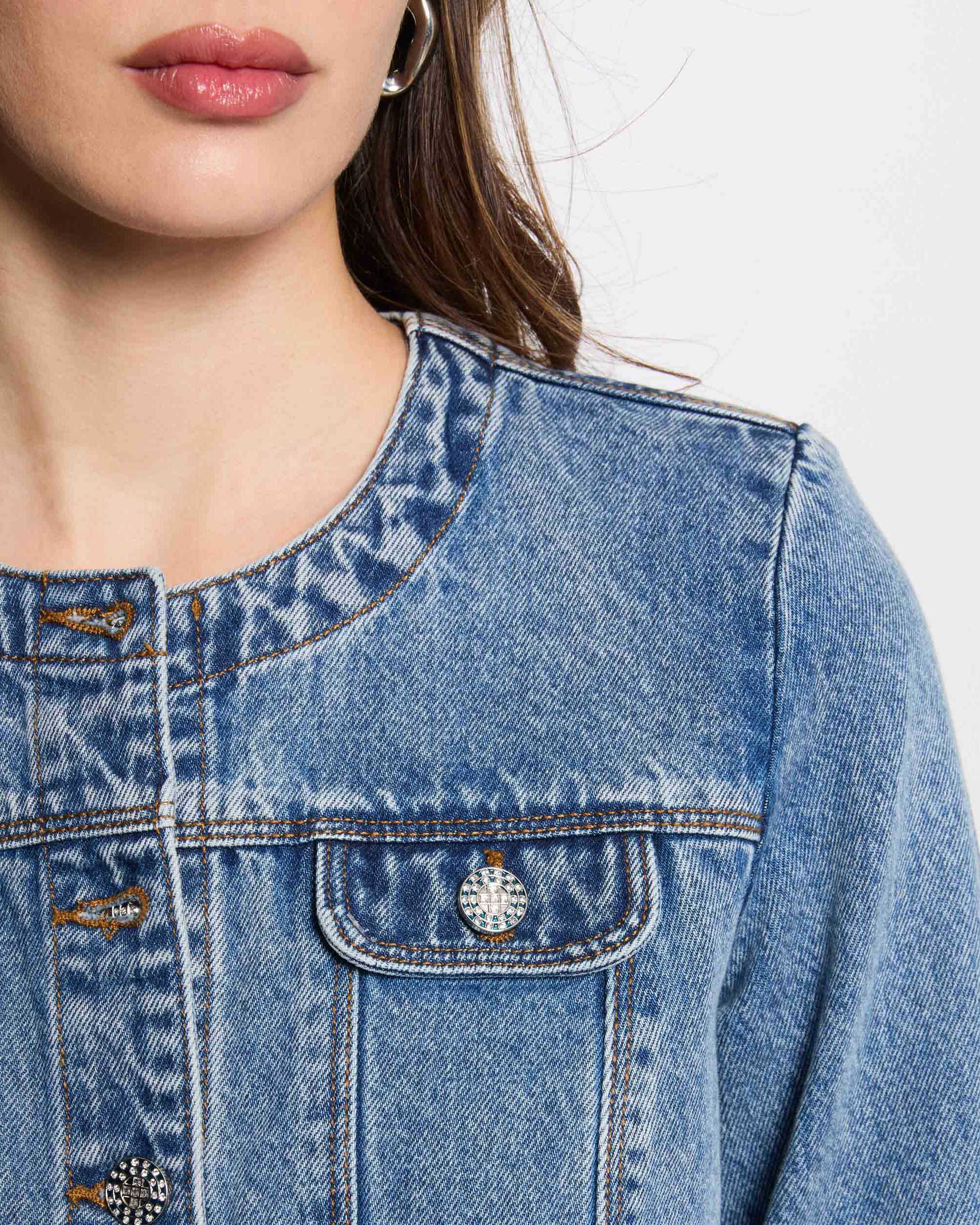 Casaco Jeans Curto Azul-5