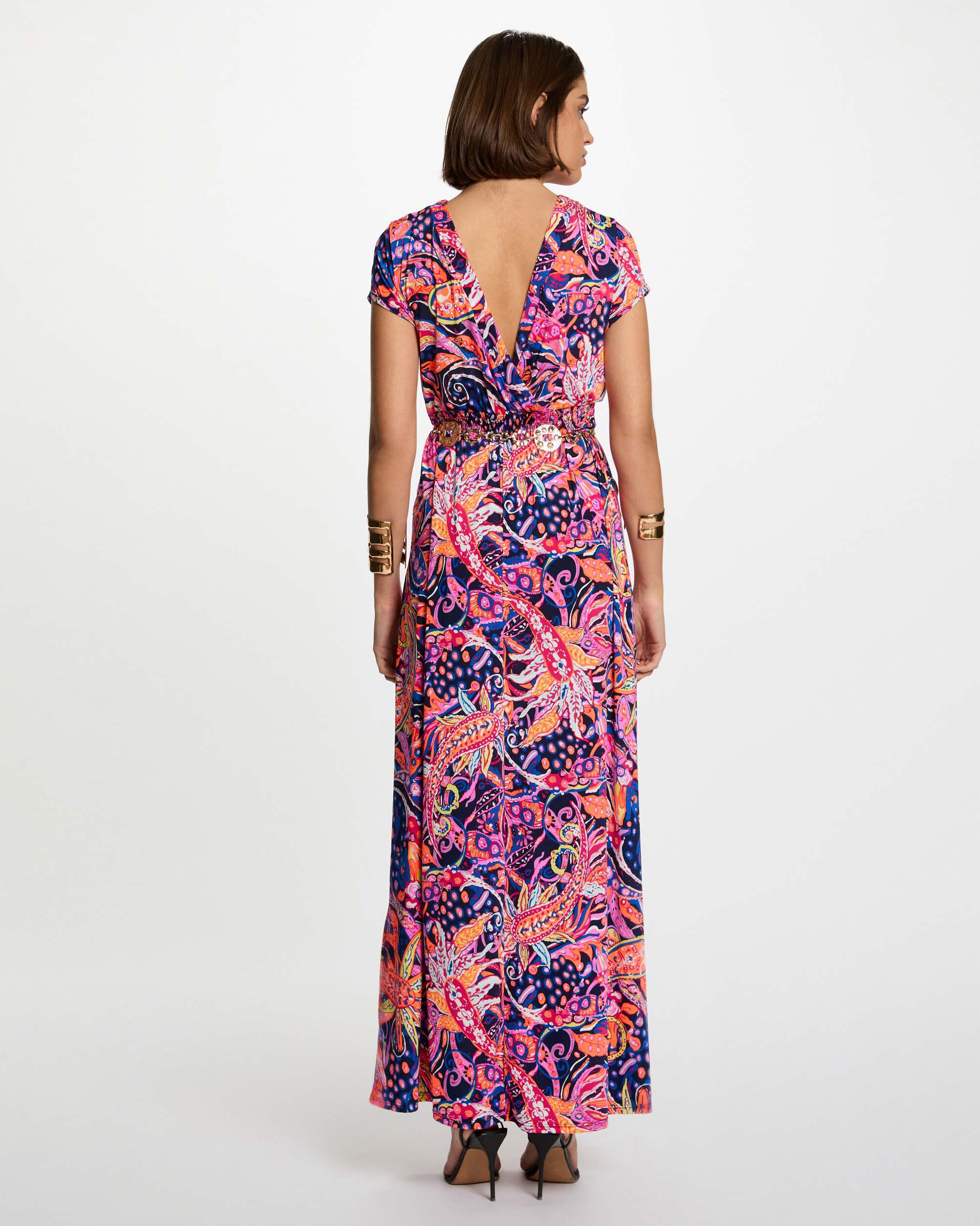 Vestido Comprido Estampado Rosa / azul marinho-2