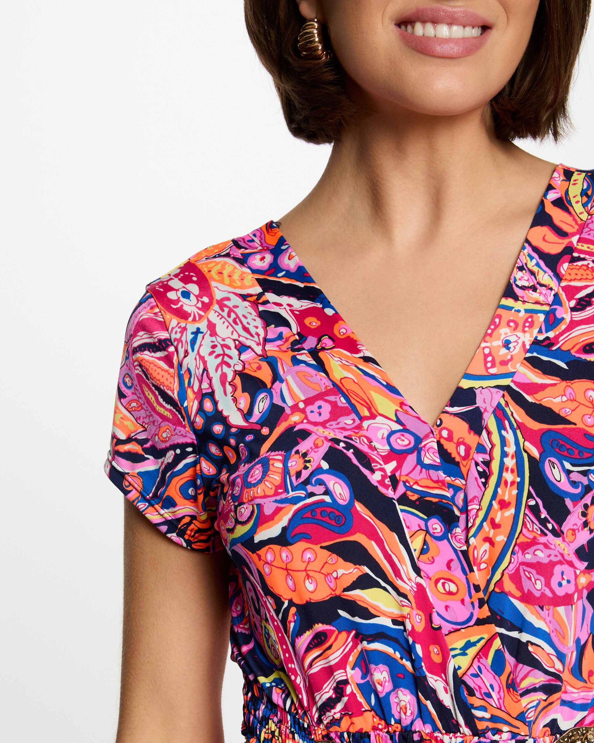 Vestido Comprido Estampado Rosa / azul marinho-5