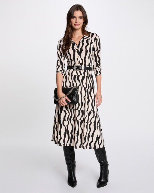 Imagem 0 de Vestido Midi Estampado com Colarinho de Camisa