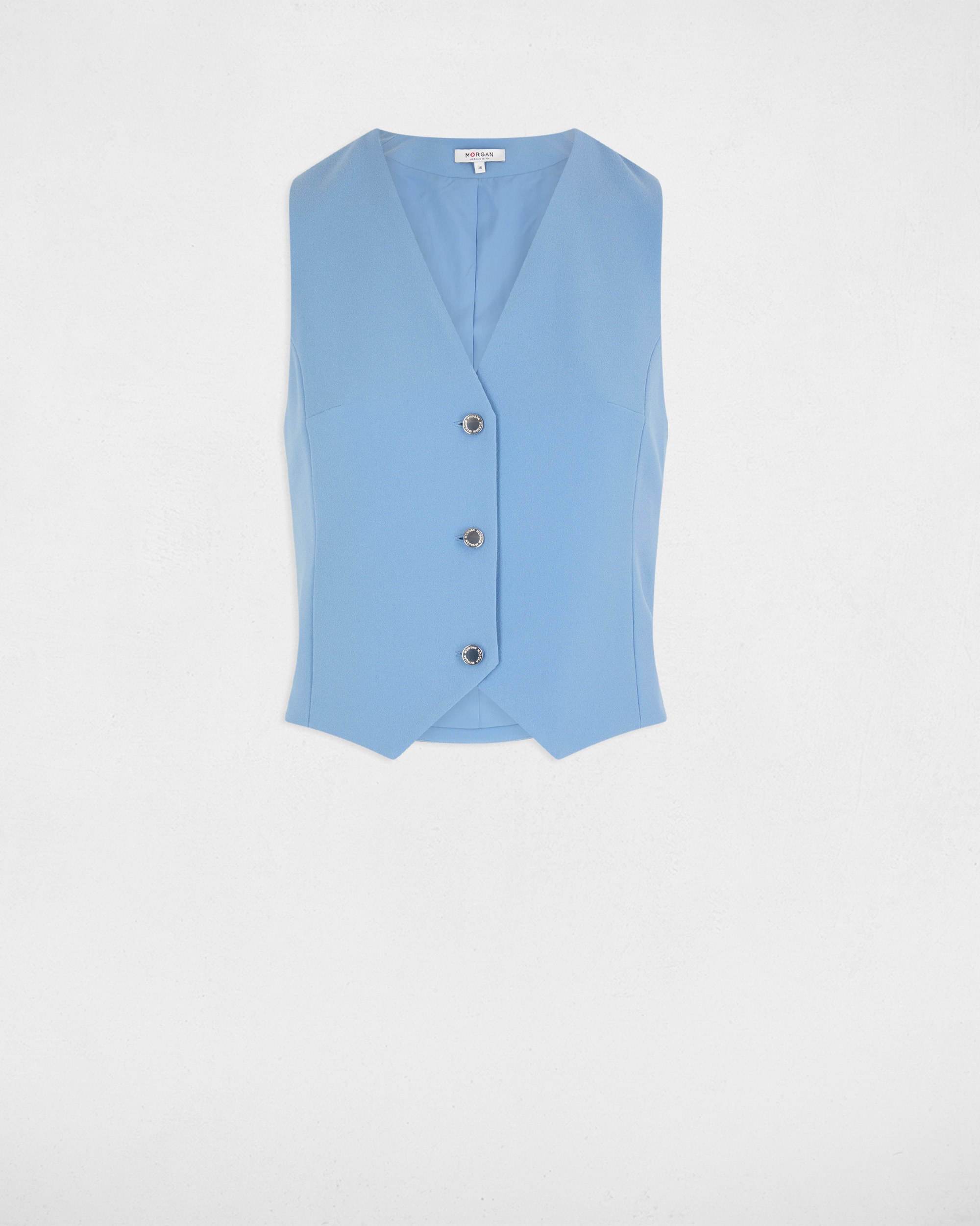 Colete Liso com Fecho de Botões Azul-claro-5