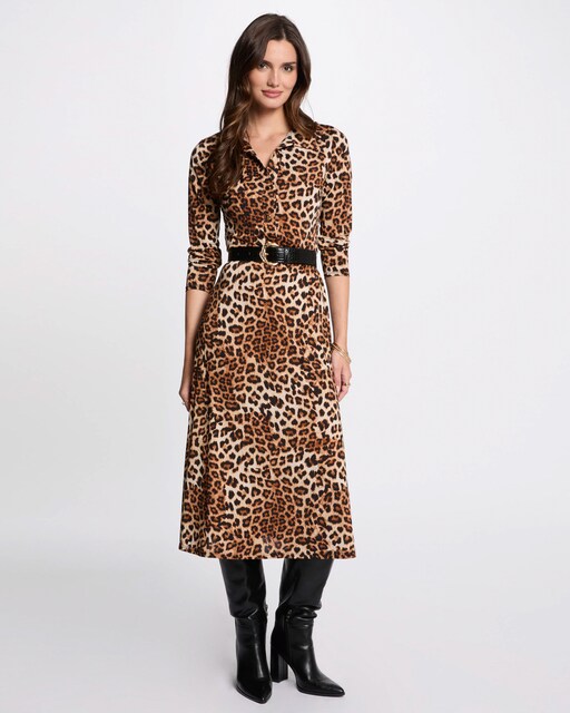 Imagem 0 de Vestido Midi Estampado com Colarinho de Camisa