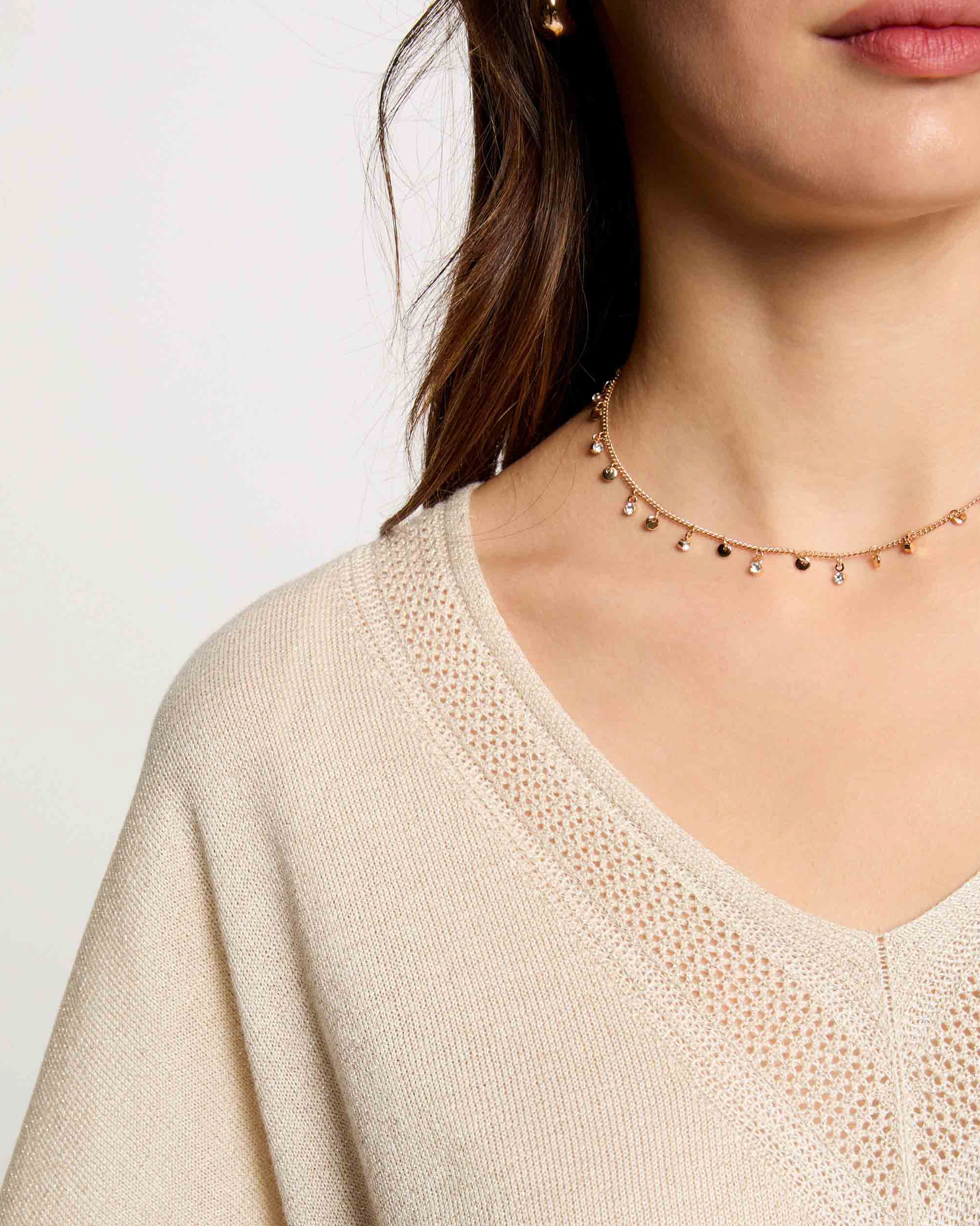 Camisola em Malha Fina com Decote em V Marfim-5