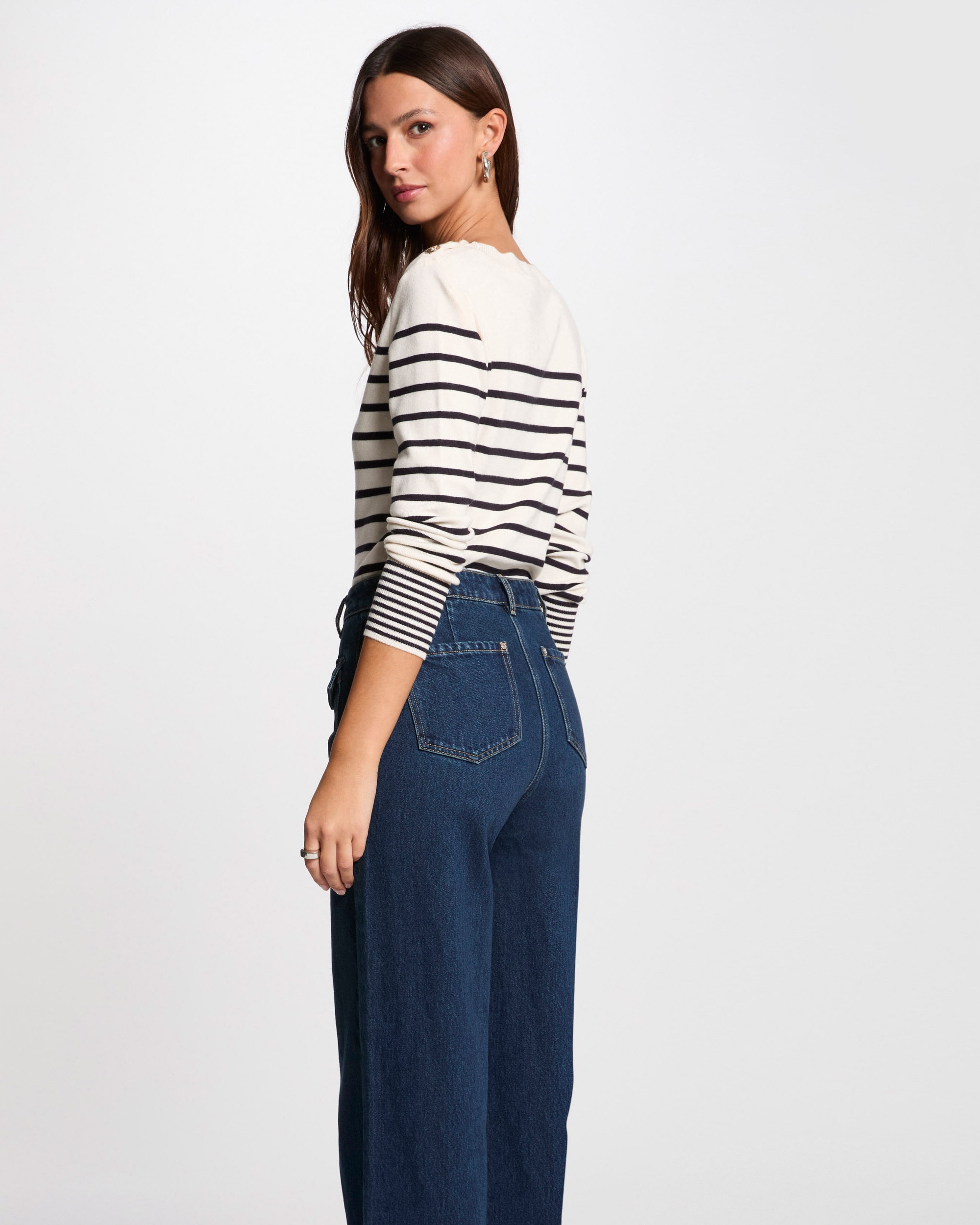 Camisola às Riscas com Botões Decorativos Natural-2