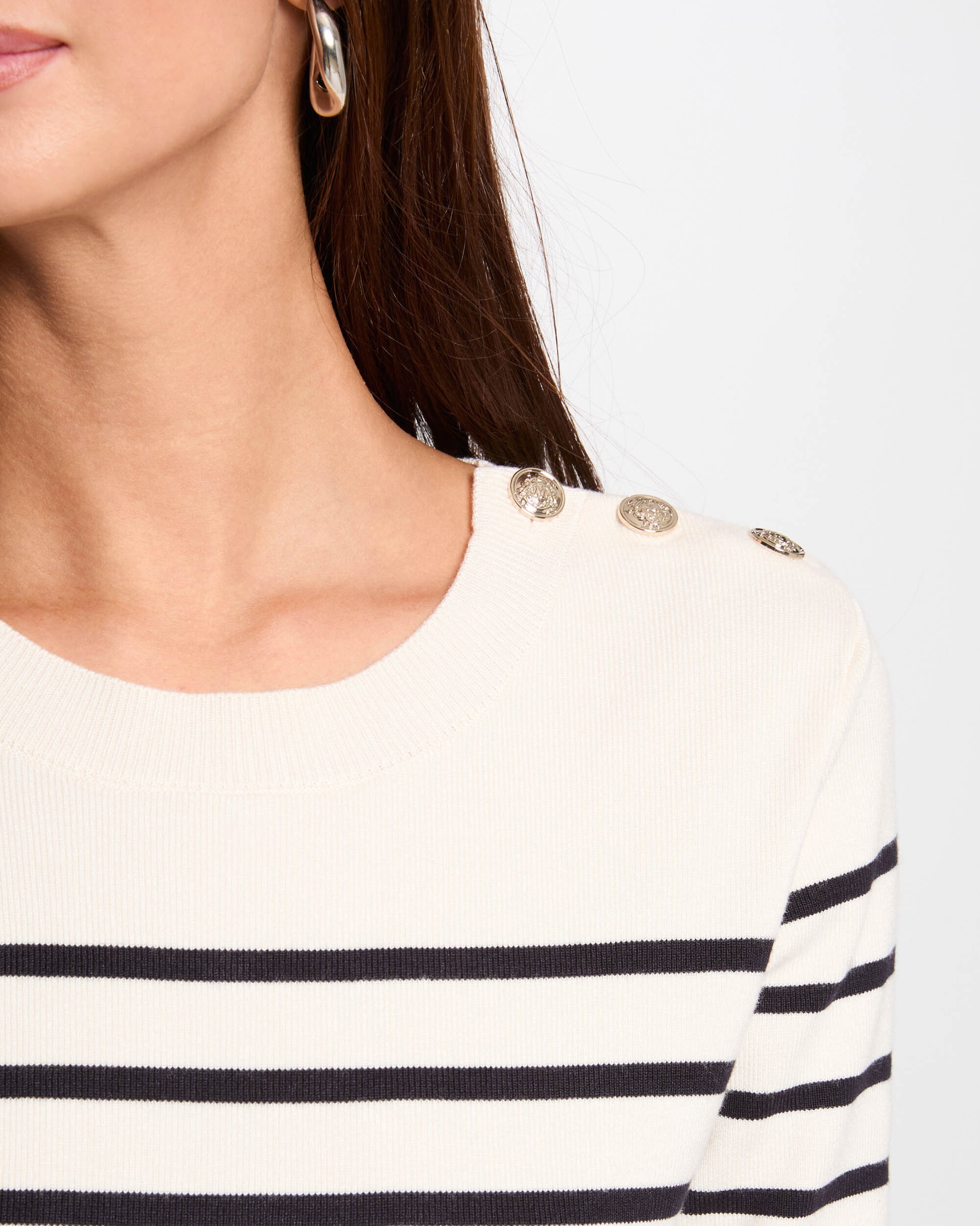 Camisola às Riscas com Botões Decorativos Natural-5