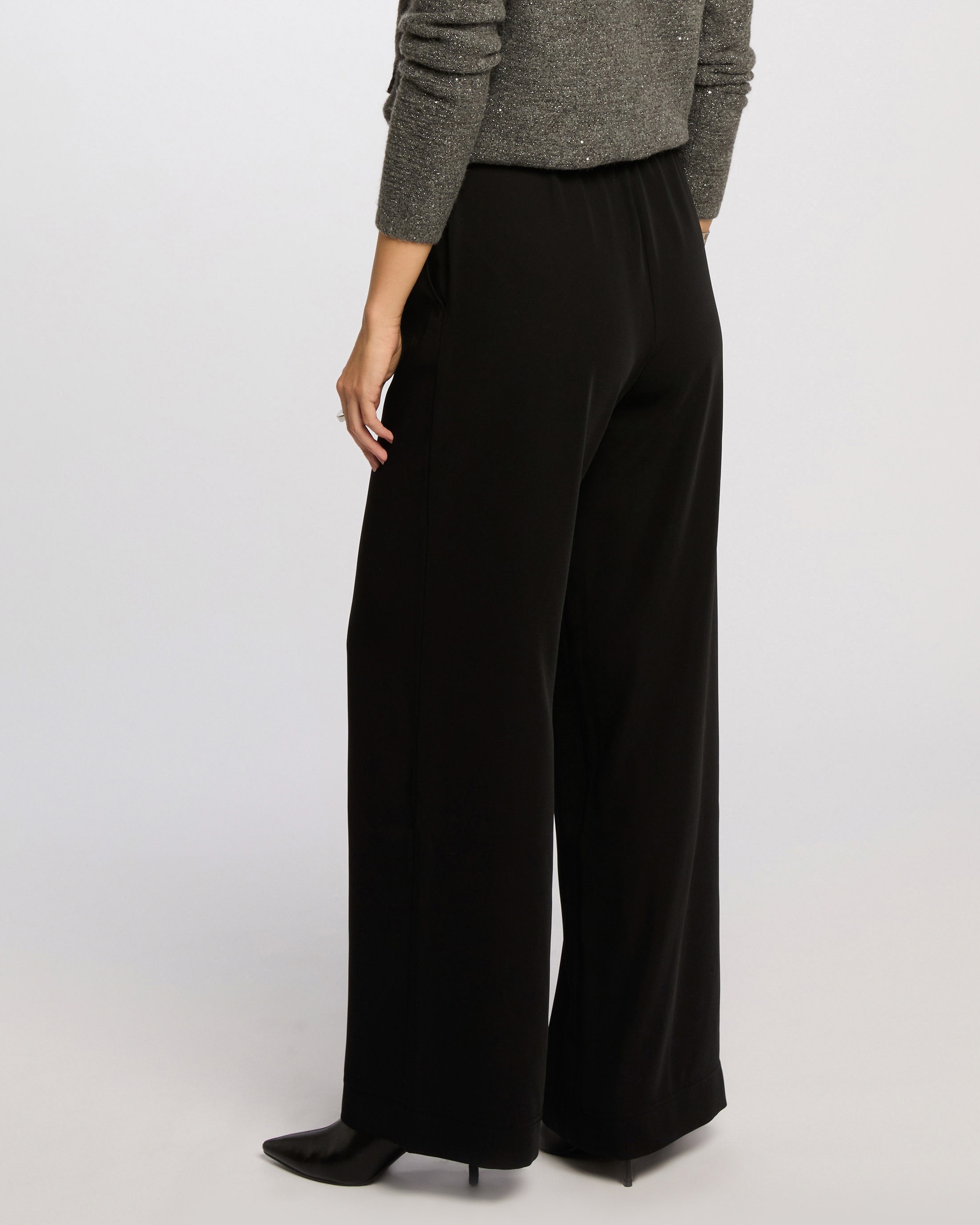 Calças com Perna Larga Preto brilhante-3
